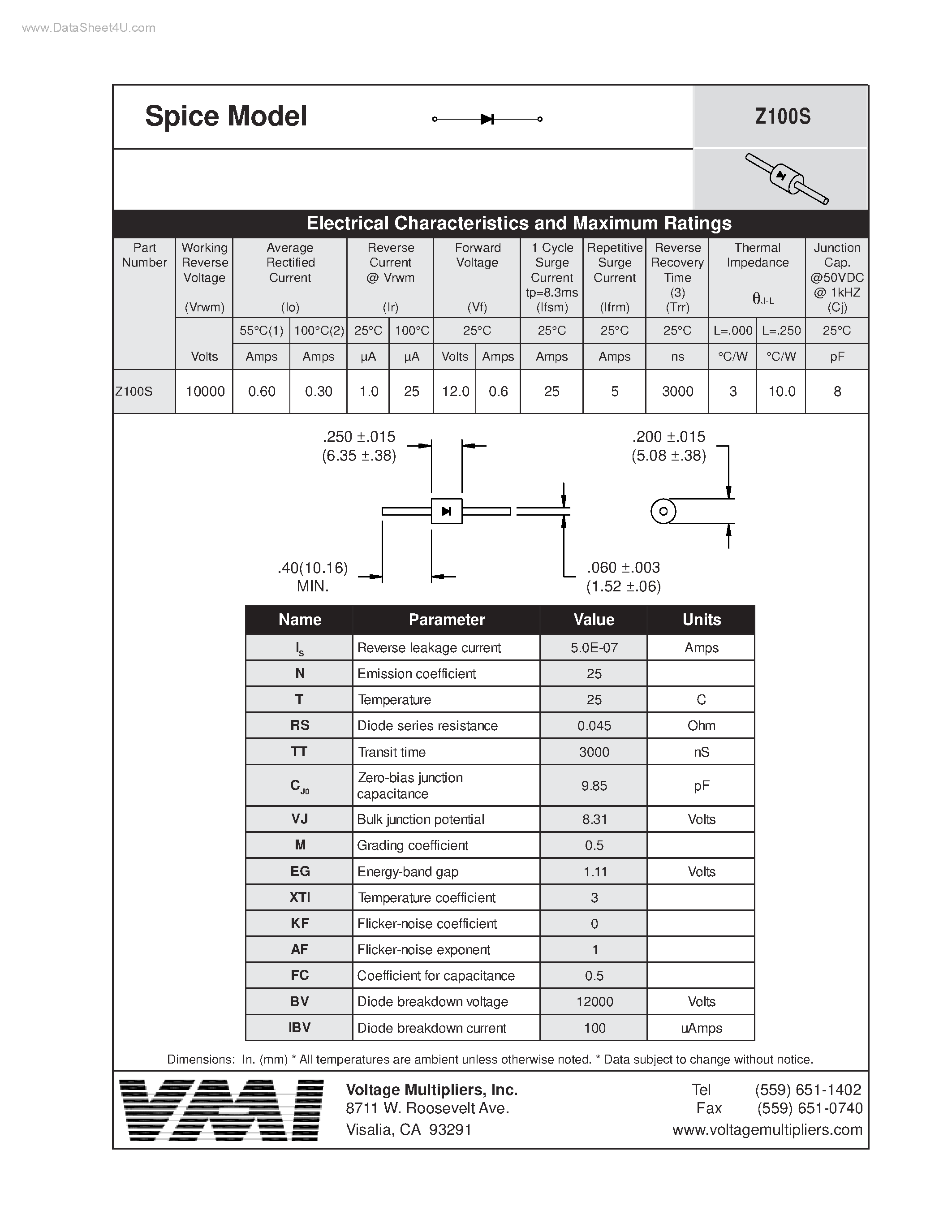 Datasheet Z100S - Spice Model page 1