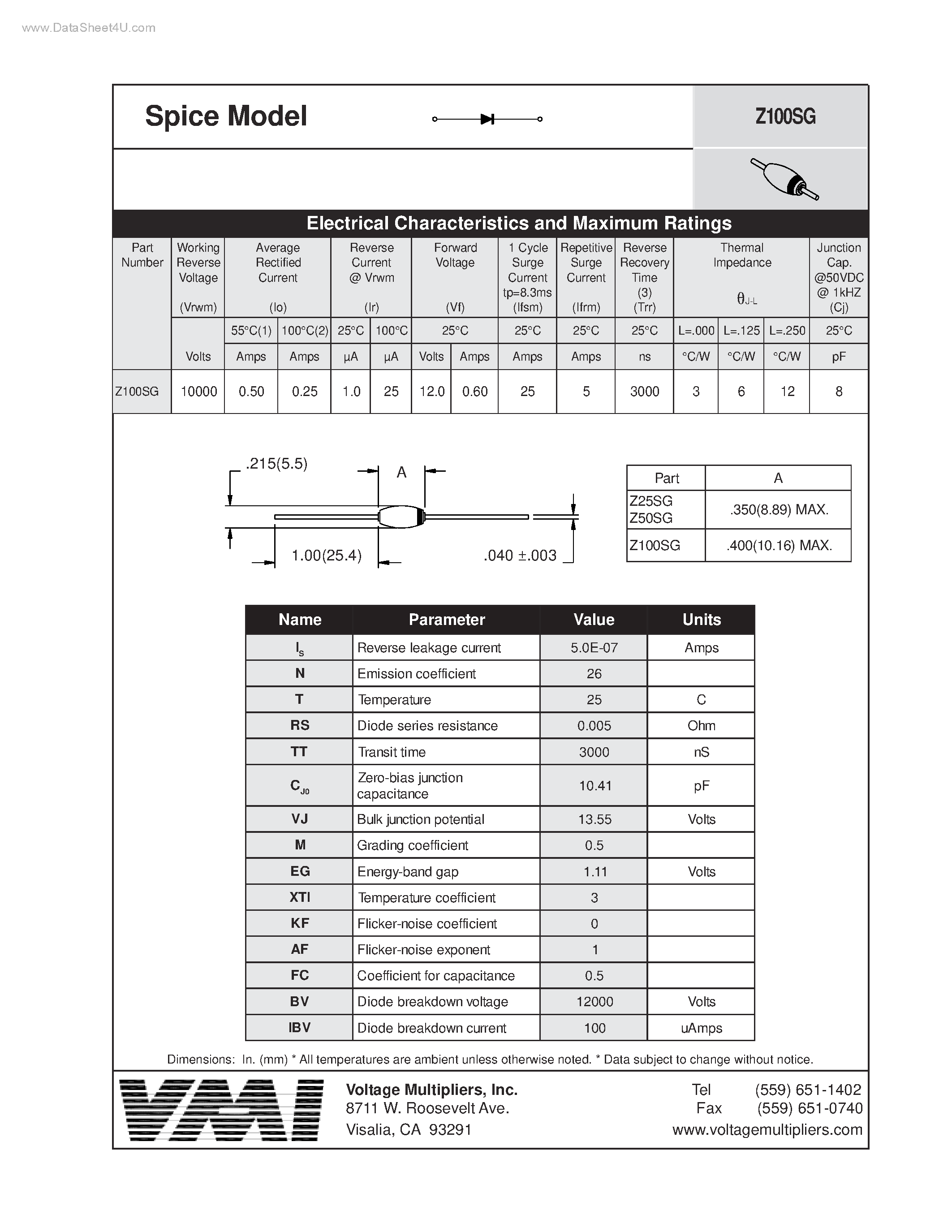 Datasheet Z100SG - Spice Model page 1