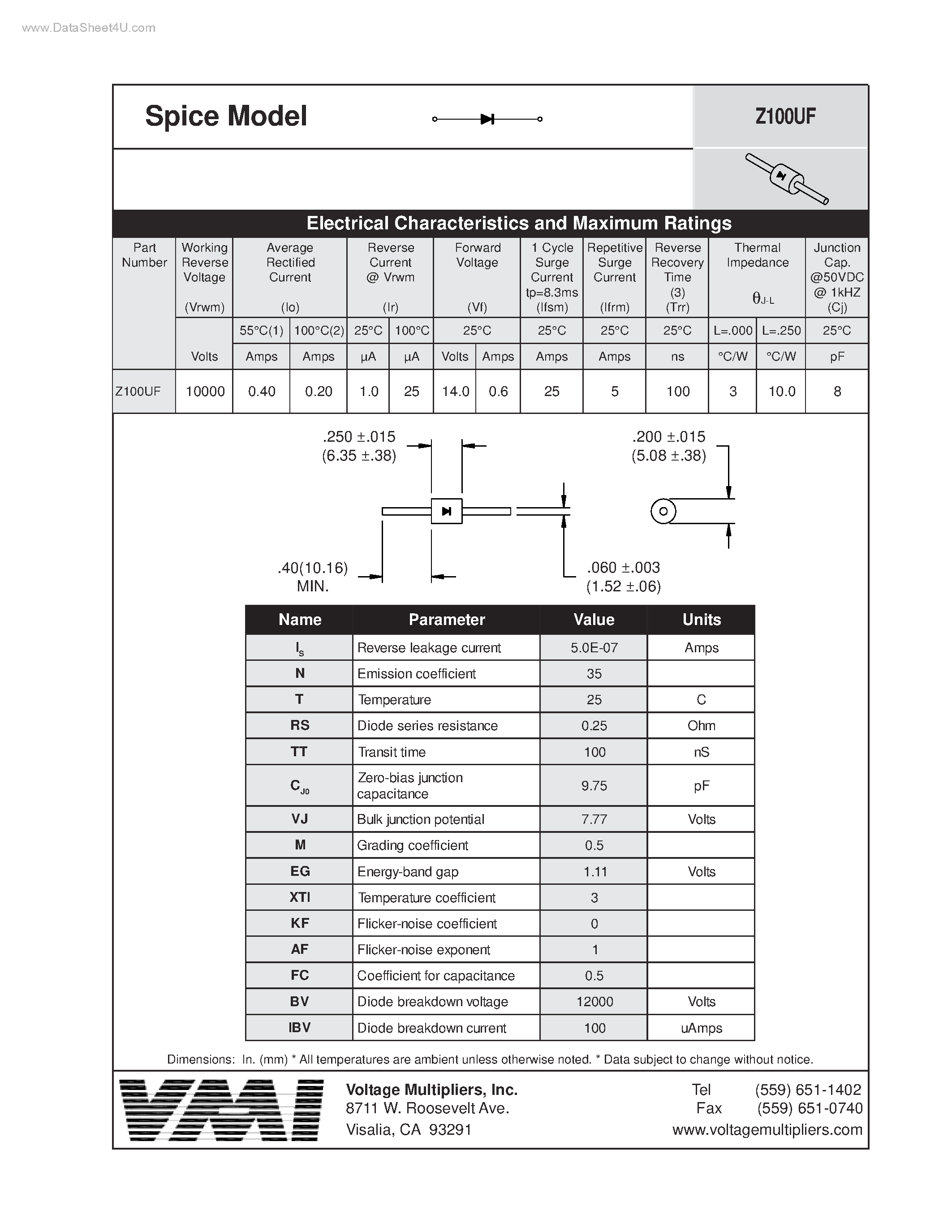 Datasheet Z100UF - Spice Model page 1
