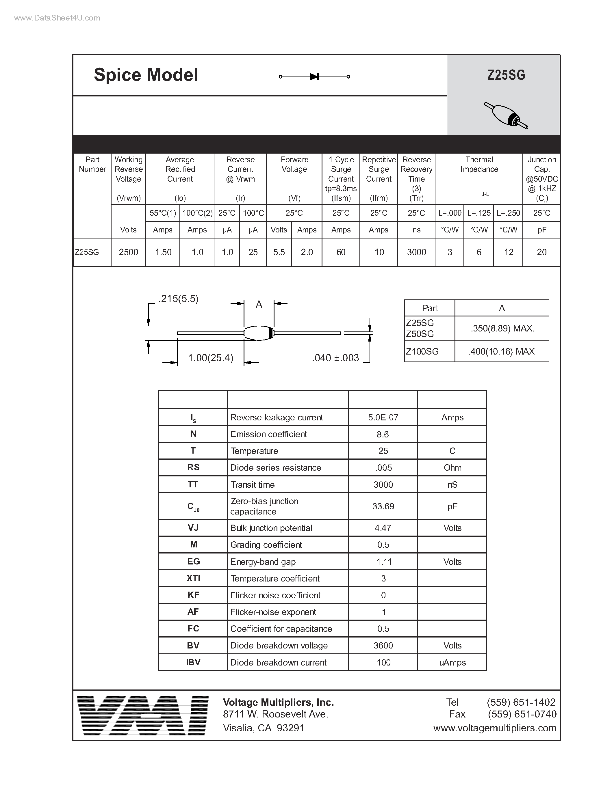 Datasheet Z25SG - Spice Model page 1