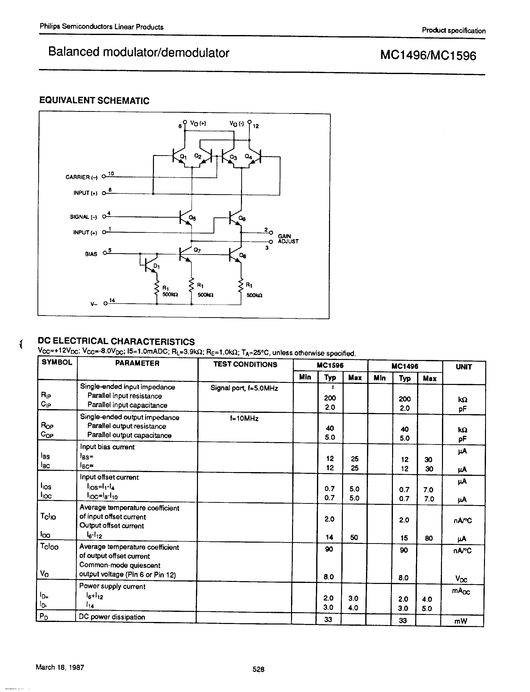 Даташит MC1496 - (MC1496 / MC1596) Balanced mudulator/demodulator страница 2