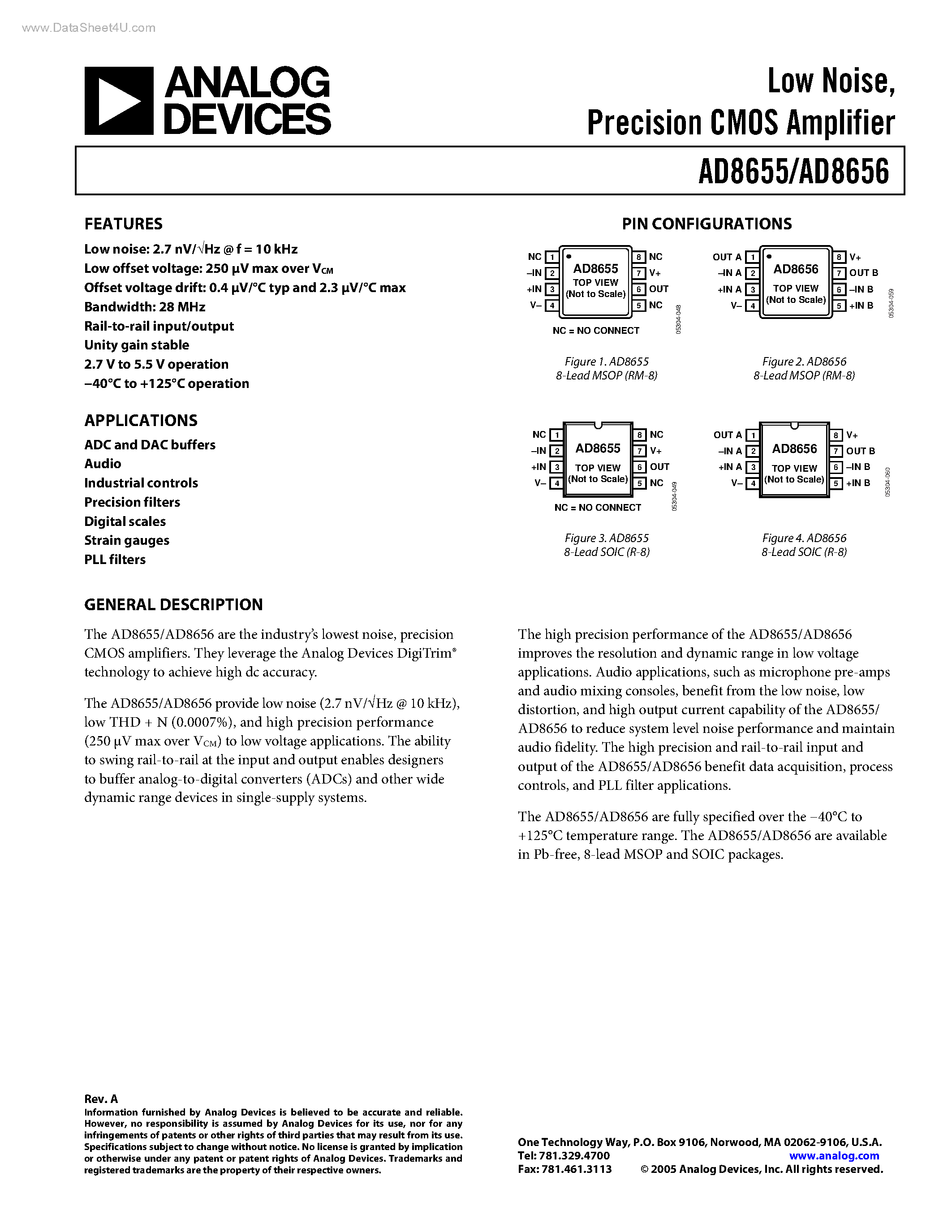 Даташит AD8655 - (AD8655 / AD8656) Precision CMOS Amplifier страница 1