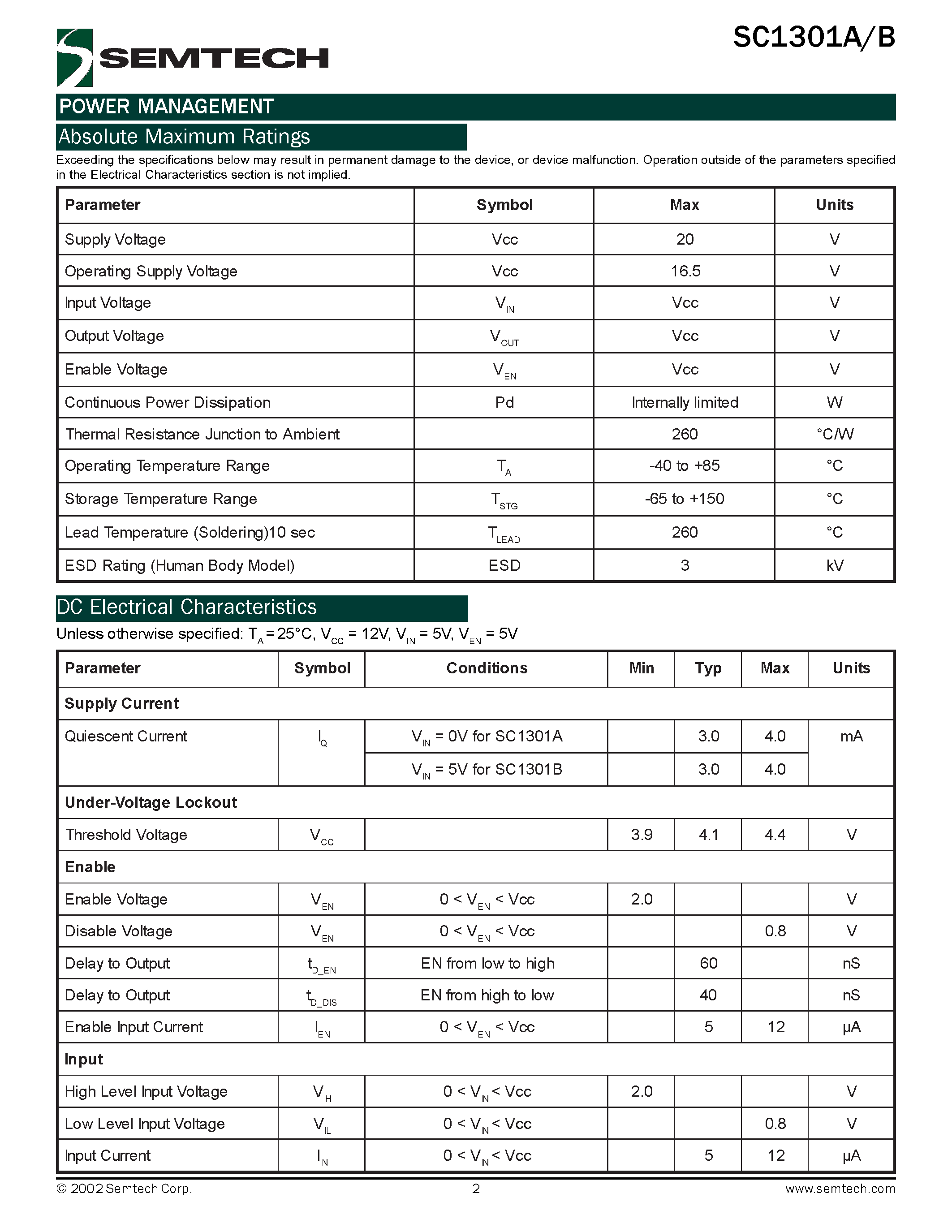 Datasheet SC1301A - (SC1301A/B) High Speed Low-Side MOSFET Driver page 2