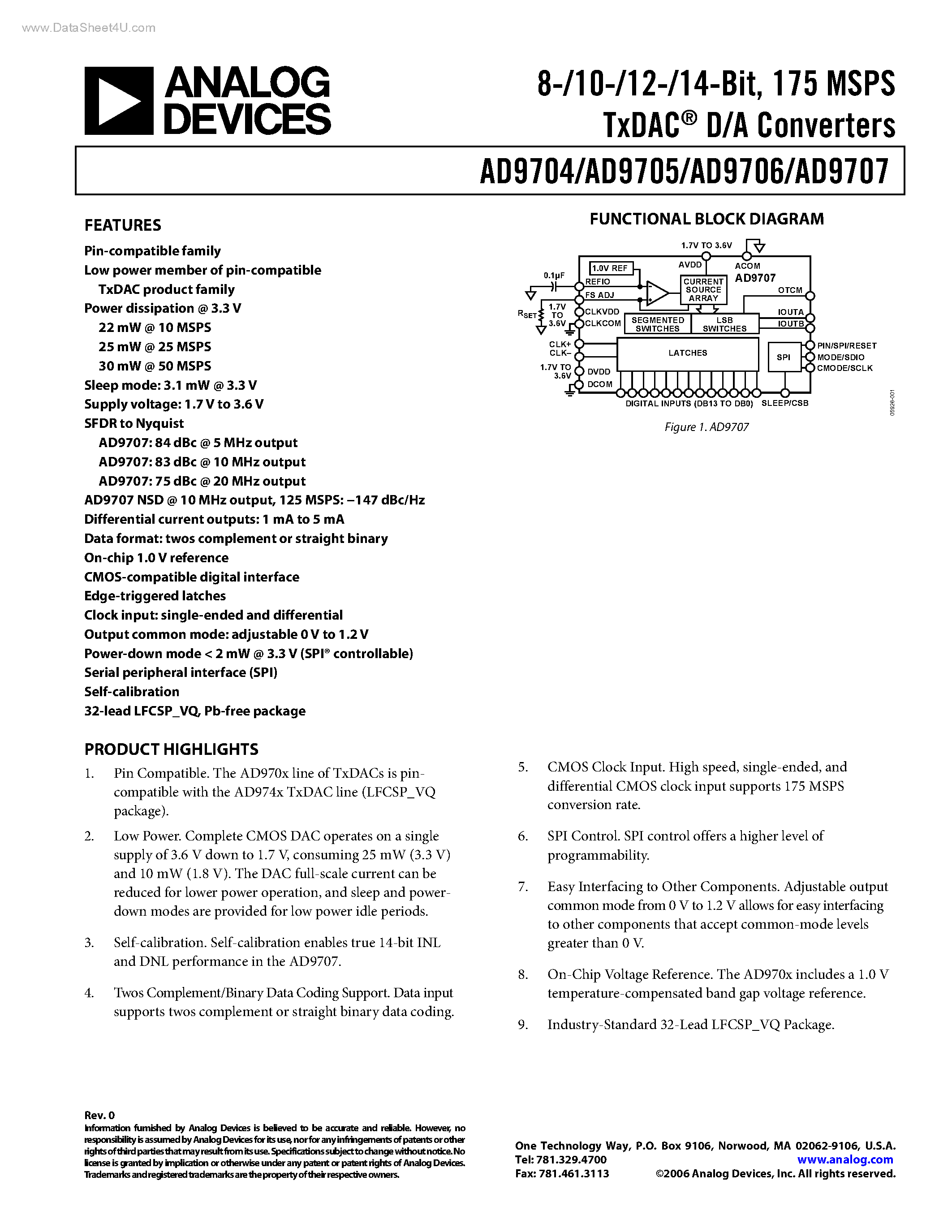 Даташит AD9705 - (AD9704 - AD9707) TxDAC D/A Converters страница 1