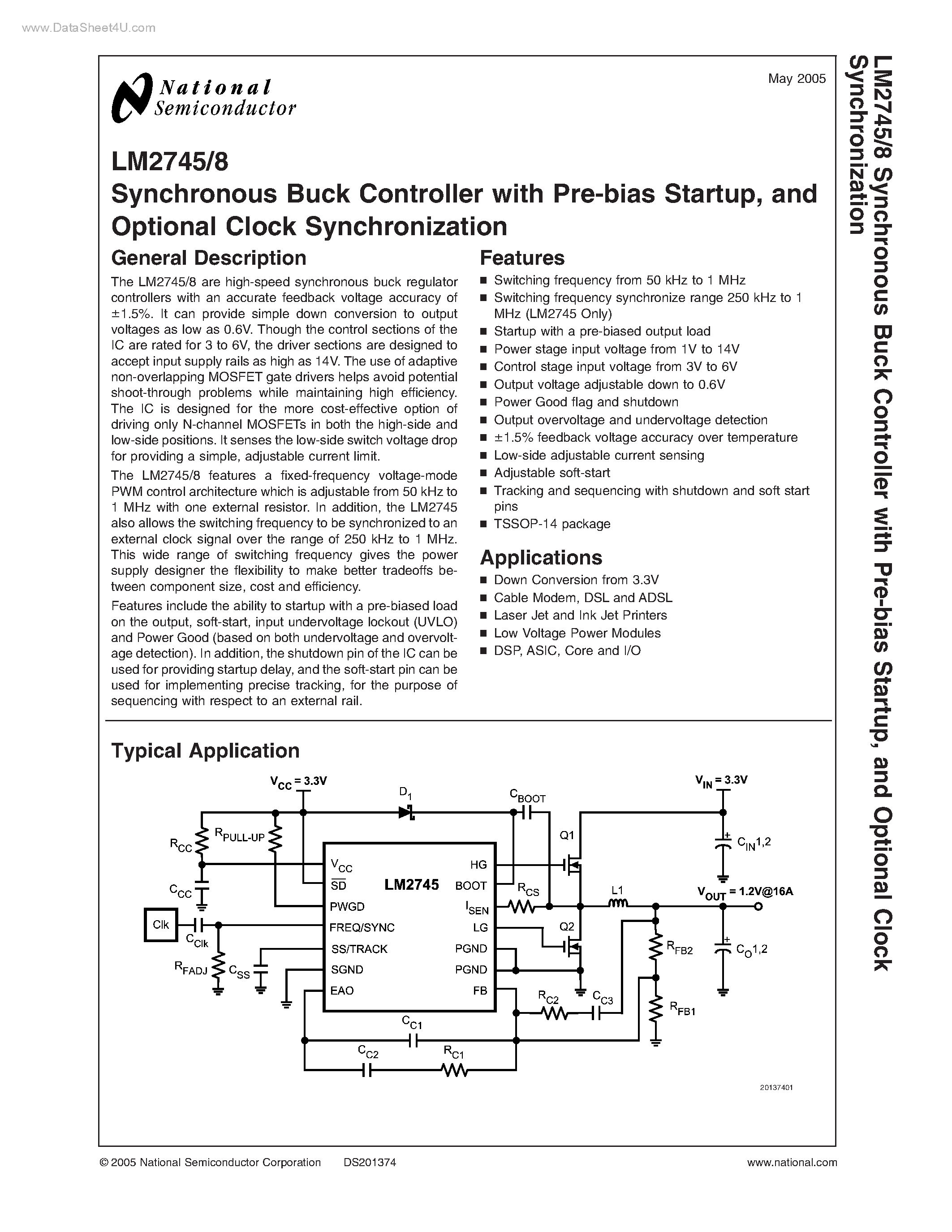 Даташит LM2745 - (LM2745 / LM2748) Synchronous Buck Controller страница 1