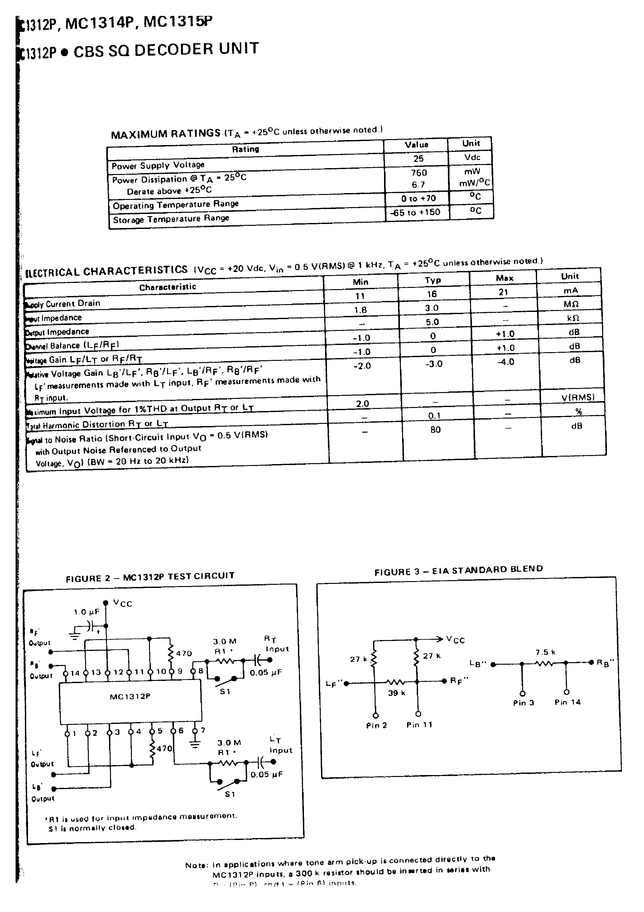 Datasheet MC1312P - (MC1312P = MC1315P) CBS SQ LOGIC DECODER SYSTEM page 2