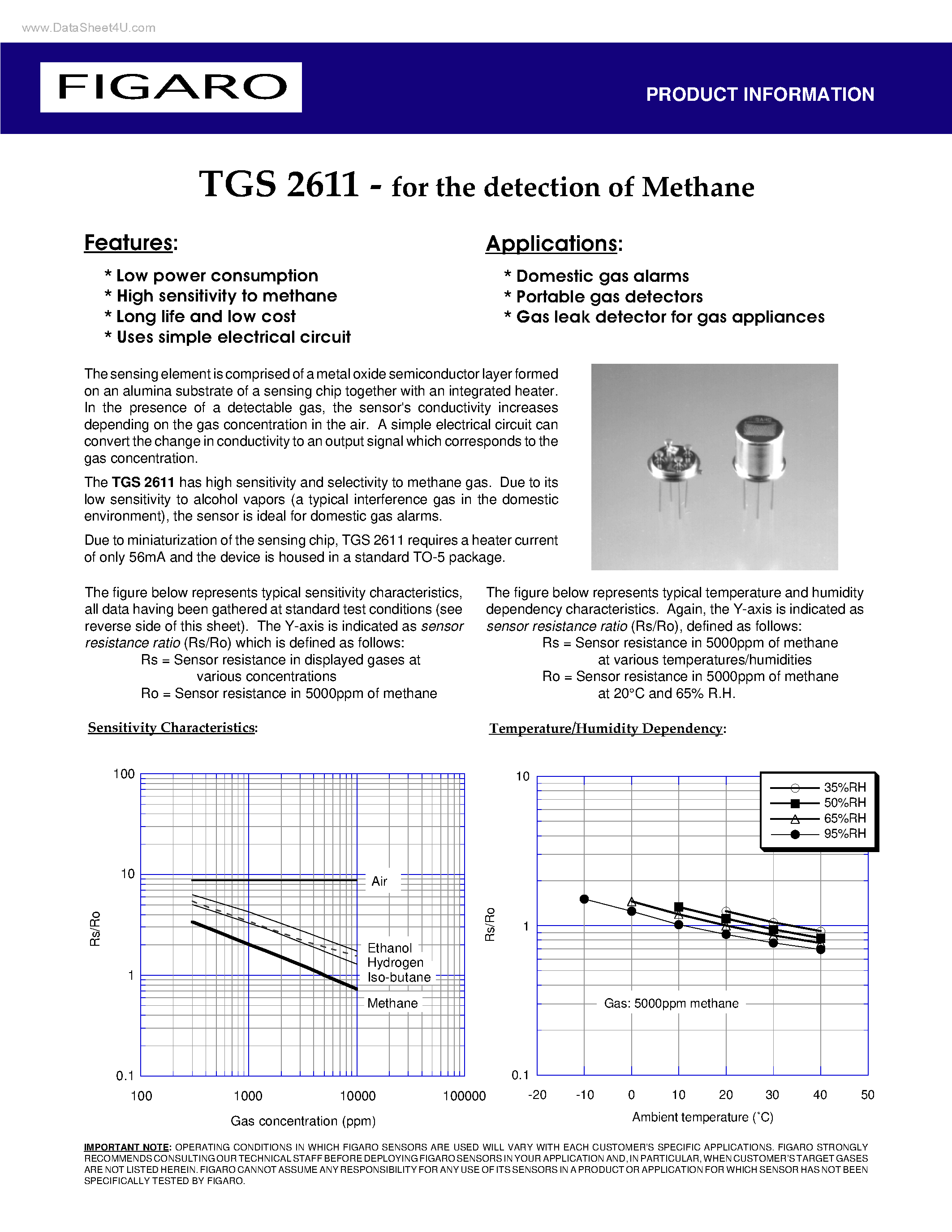 Datasheet TGS2611 - The detection of Methane page 1