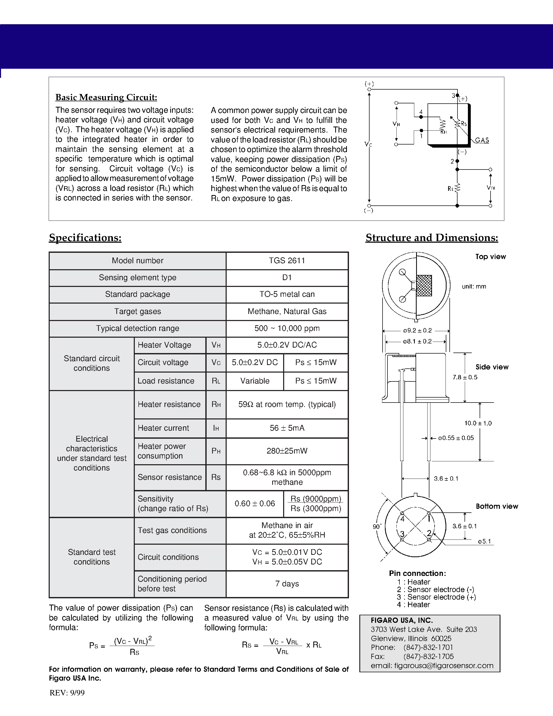 Datasheet TGS2611 - The detection of Methane page 2