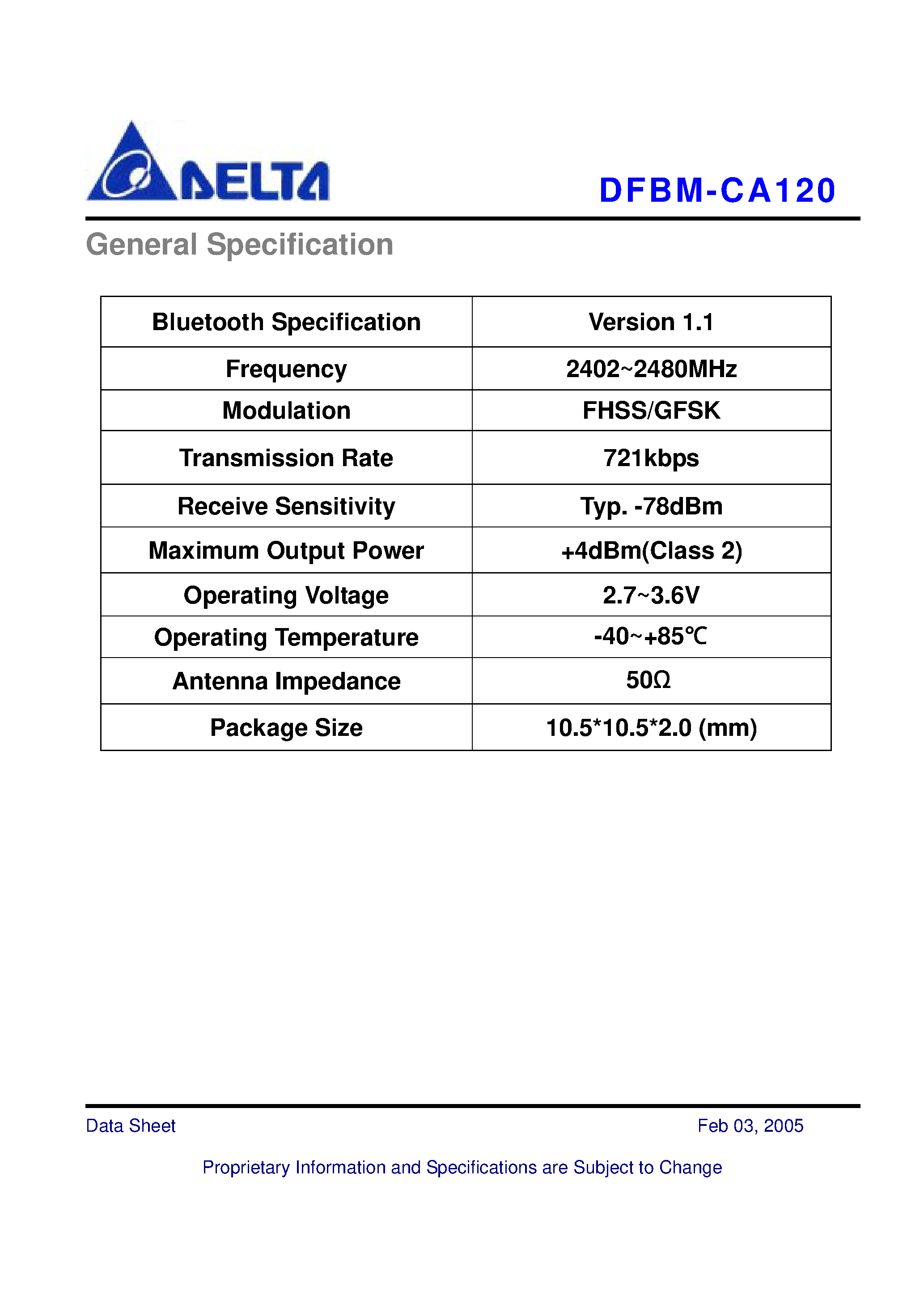 Datasheet DFBM-CA120 - Wireless communication module compliant page 2