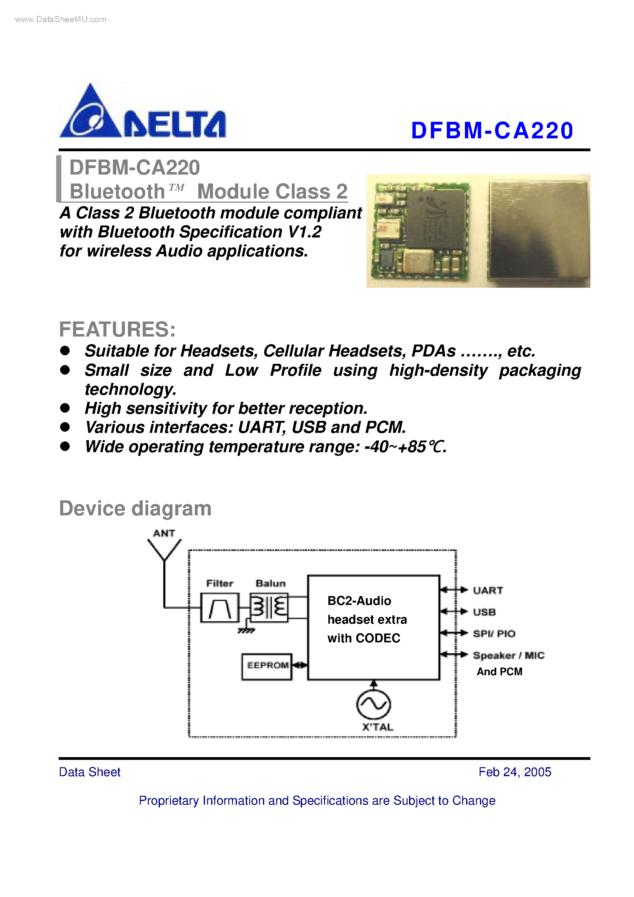 Datasheet DFBM-CA220 - Bluetooth Module Class2 page 1