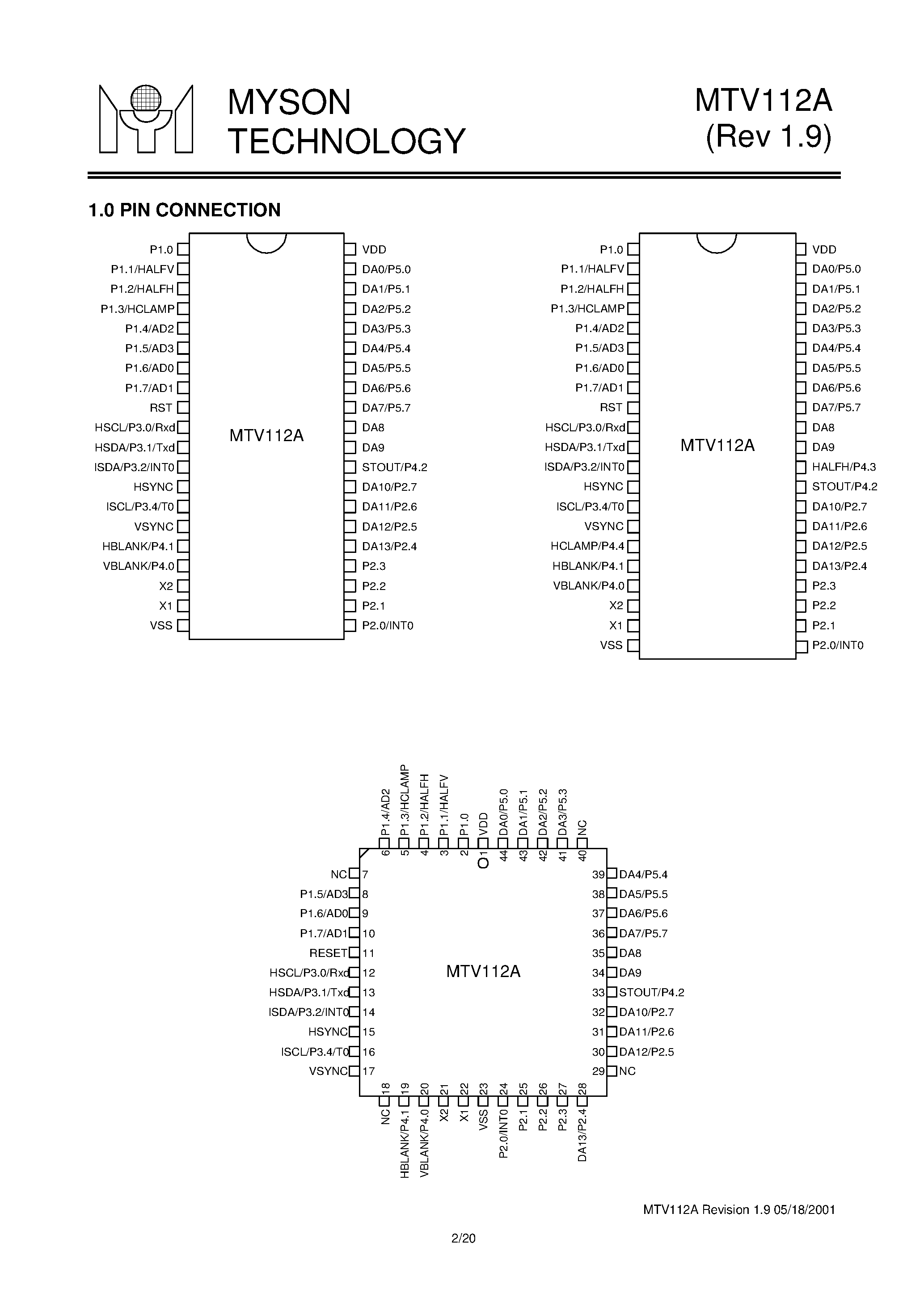 Datasheet MTV112A - 8051 Embedded CRT Monitor Controller MASK Version page 2