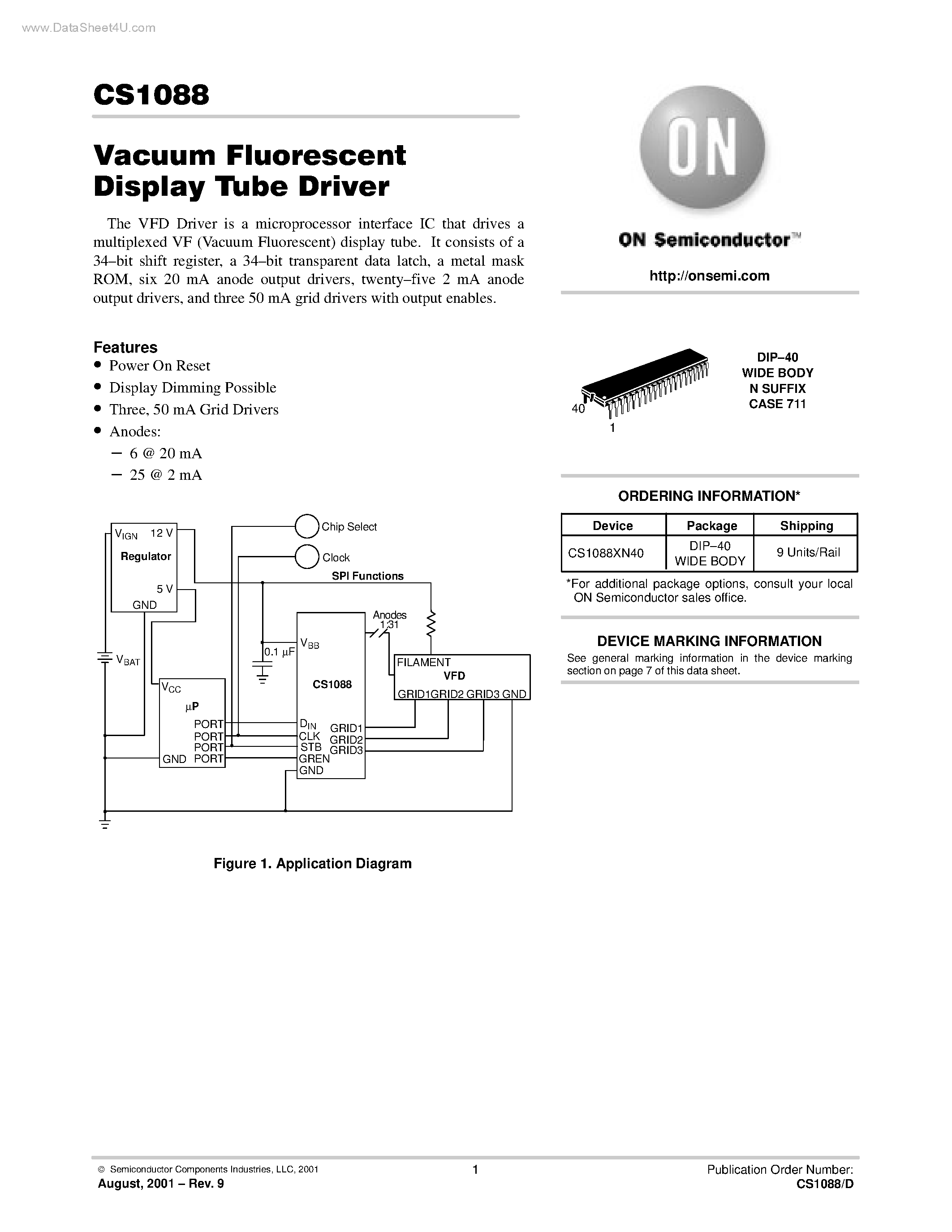 Даташит CS1088 - Vacuum Fluorescent Display Tube Driver страница 1