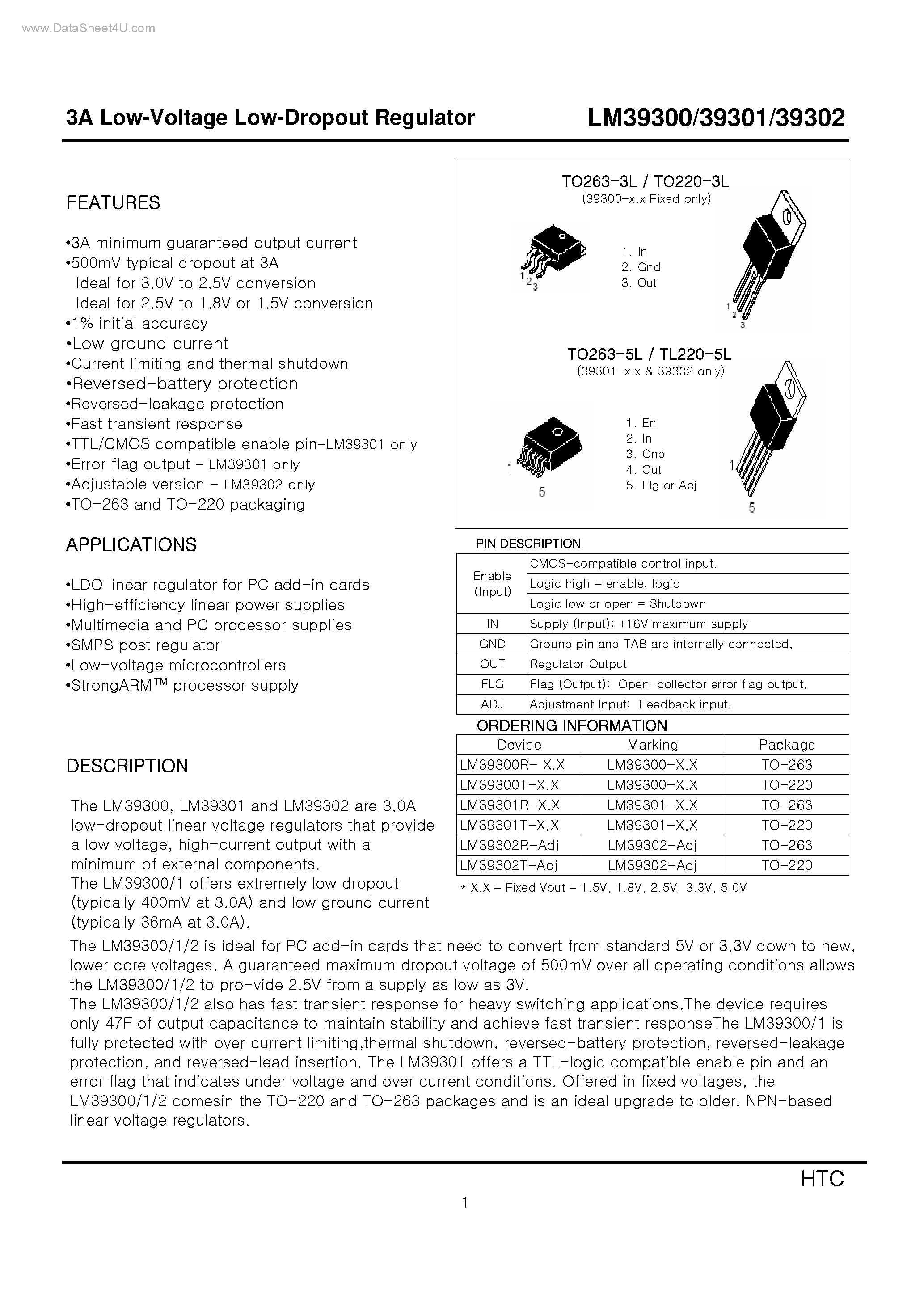 Datasheet LM39300 - (LM39300 - LM39302) 3A Low-Voltage Low-Dropout Regulator page 1