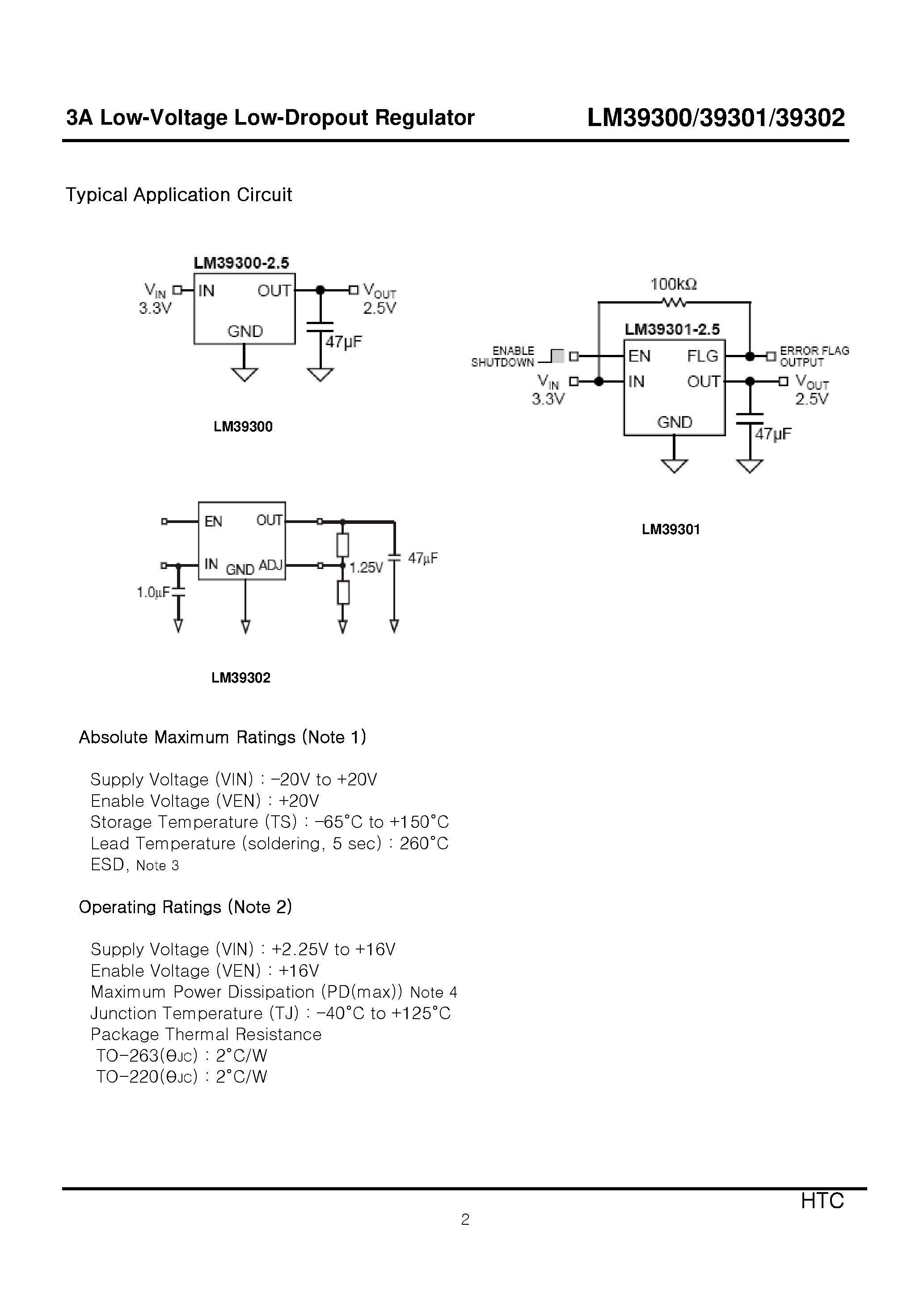 Datasheet LM39300 - (LM39300 - LM39302) 3A Low-Voltage Low-Dropout Regulator page 2