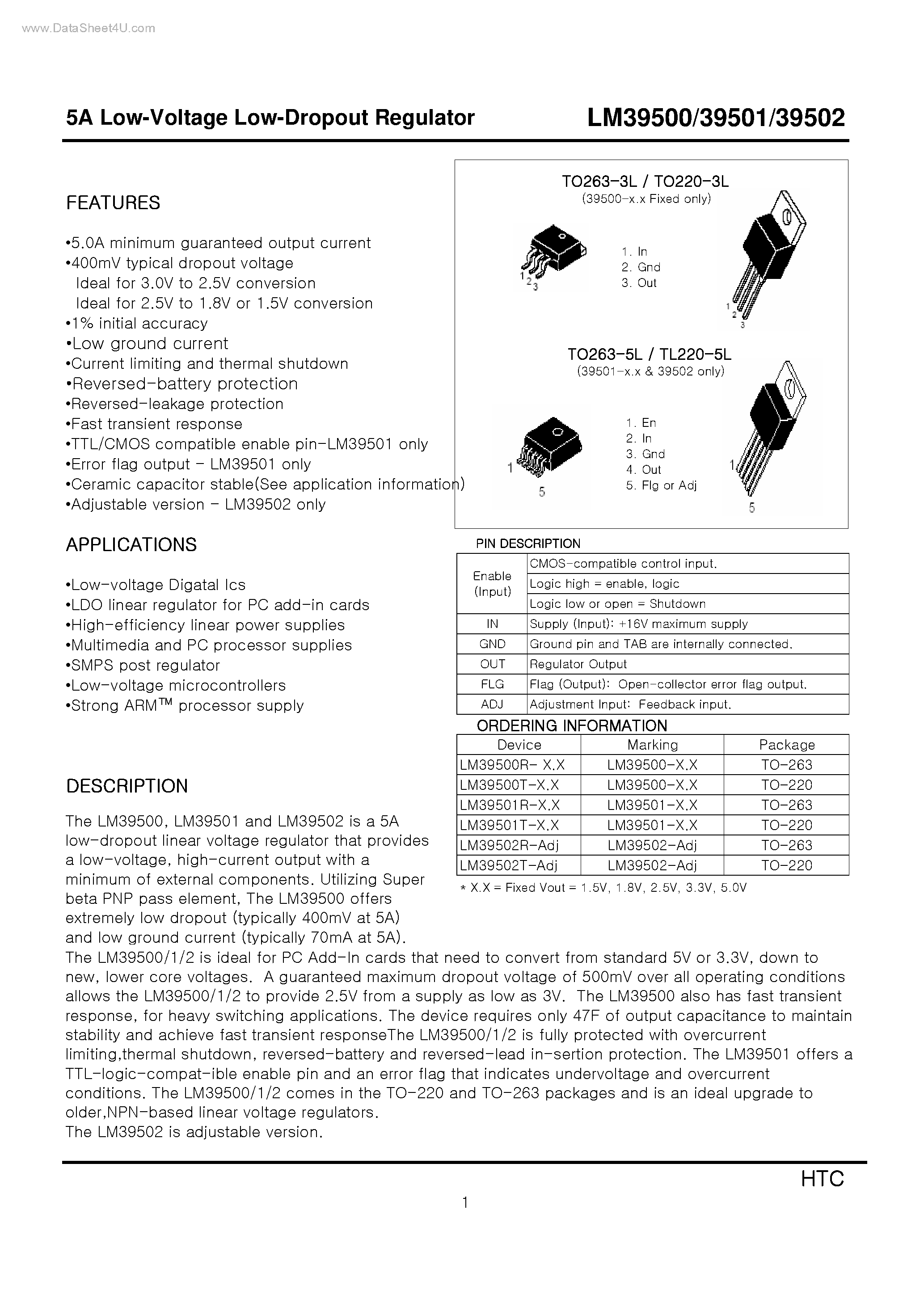 Datasheet LM39500 - (LM39500 - LM39502) 5A Low-Voltage Low-Dropout Regulator page 1