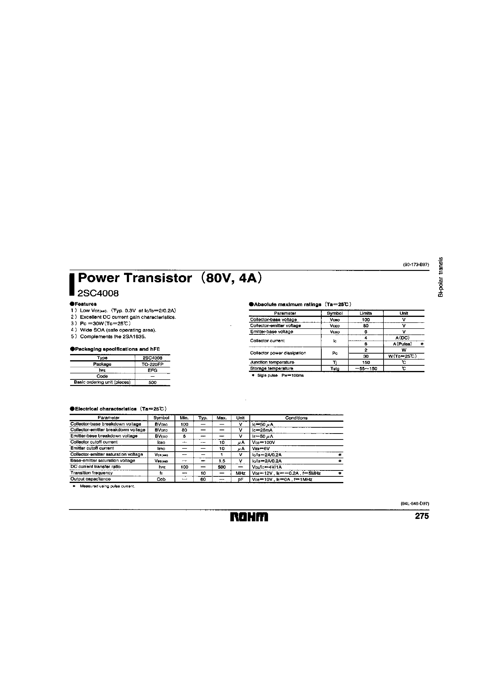 Даташит 2SC4008 - Power Transistor страница 1