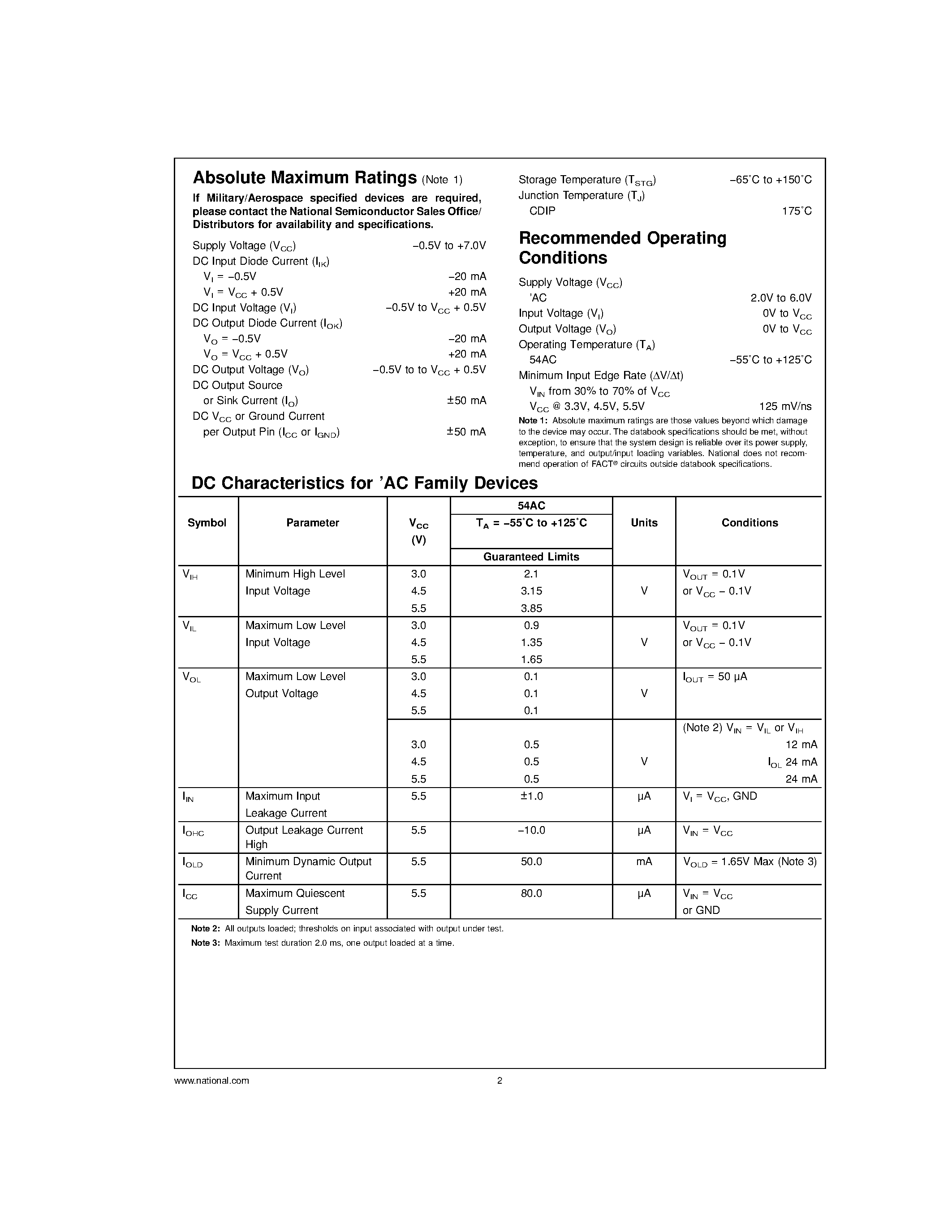 Datasheet 54AC05 - Hex Inverter page 2