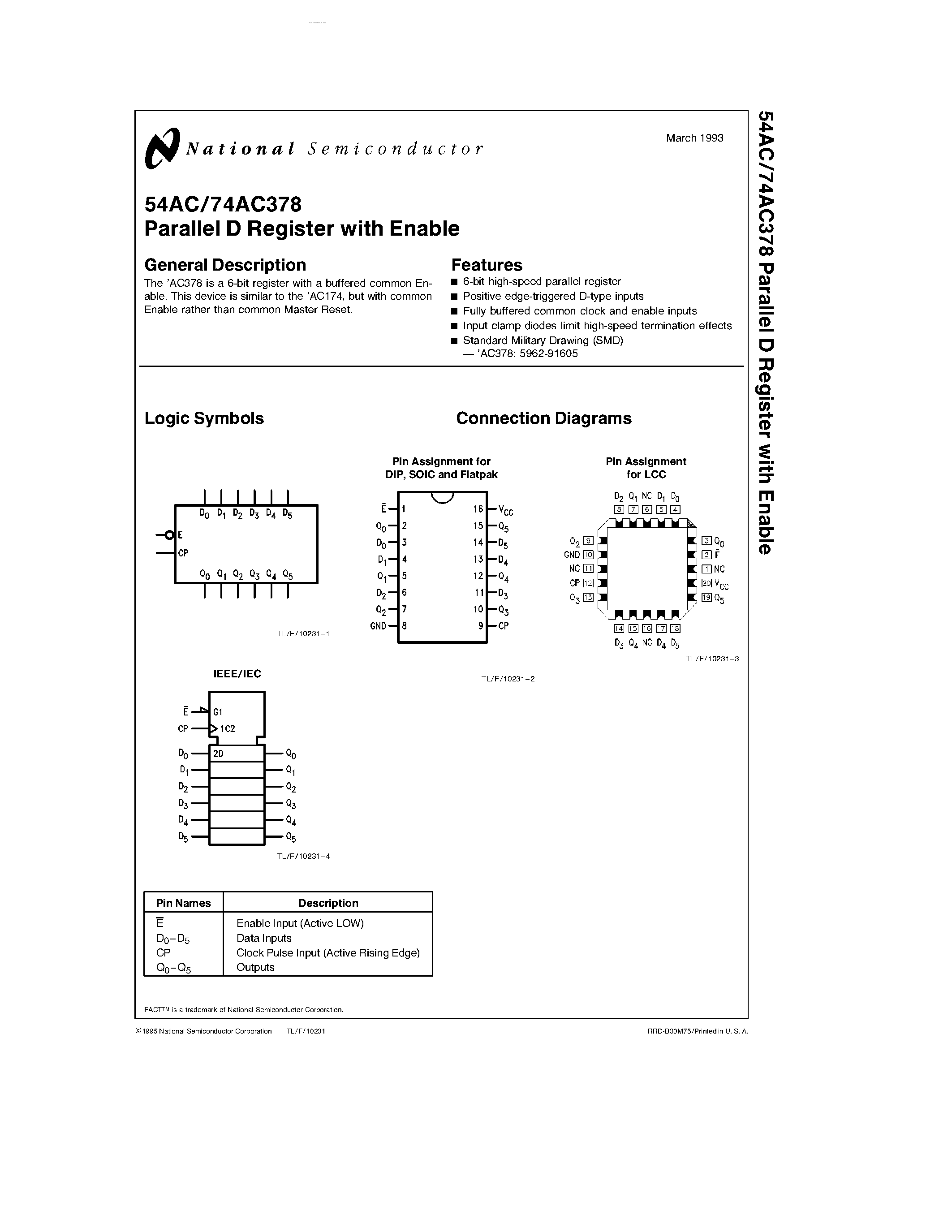 Даташит 54AC378 - Parallel D Register страница 1