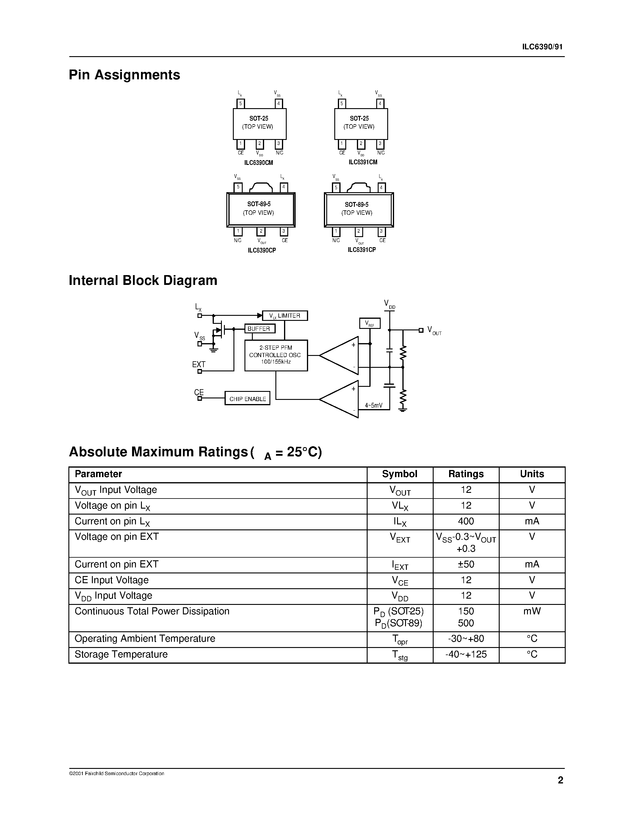 Datasheet ILC6390 - (ILC6390 / ILC6391) SOT-89 Step-Up PFM Switcher page 2