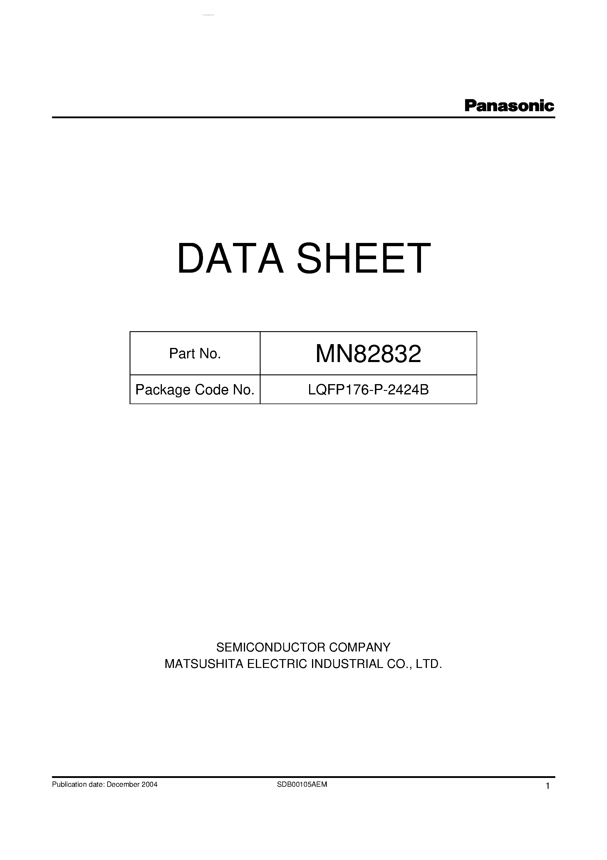Datasheet MN82832 - 3-Dimension Y/C Separation LSI page 1