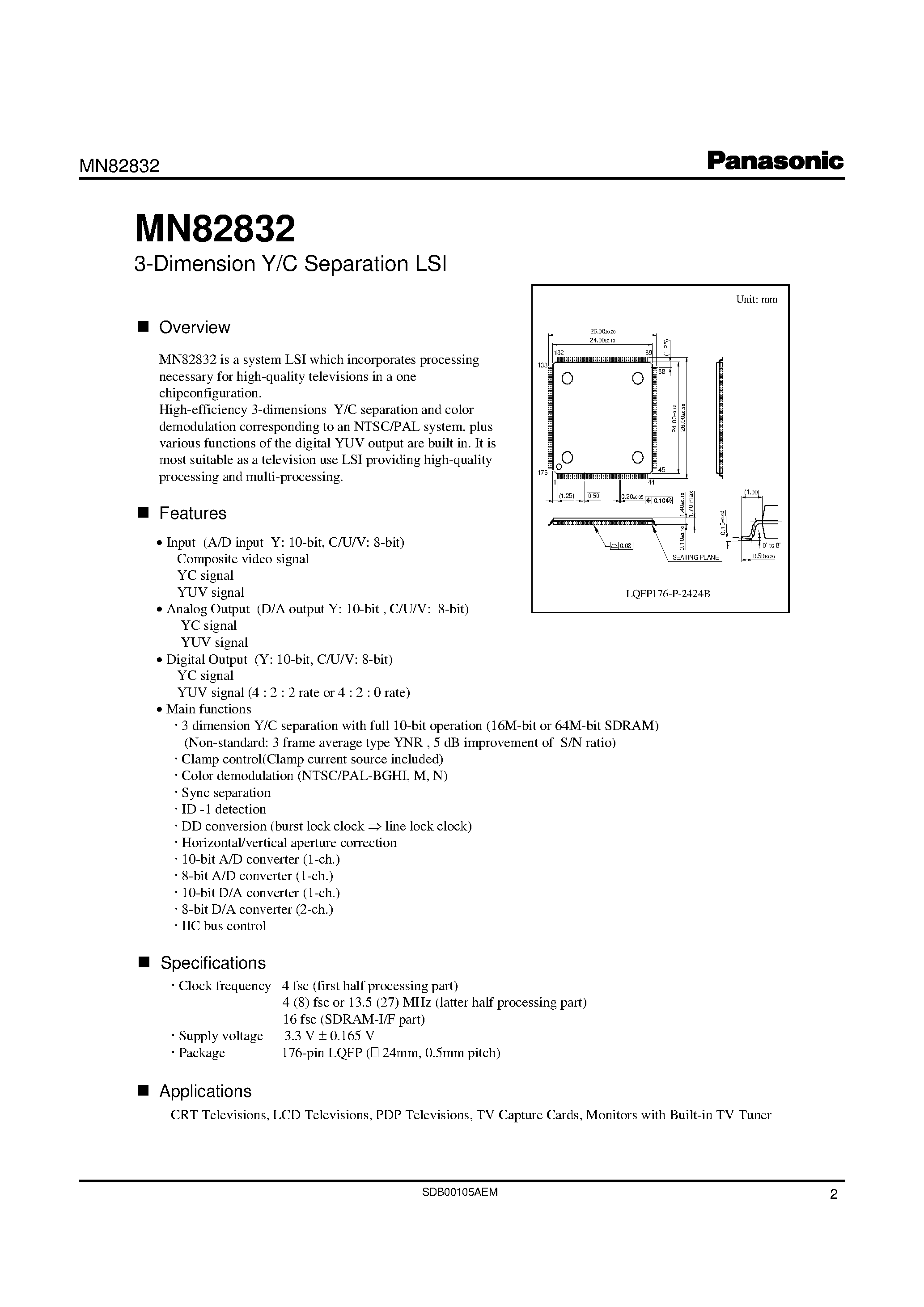 Datasheet MN82832 - 3-Dimension Y/C Separation LSI page 2