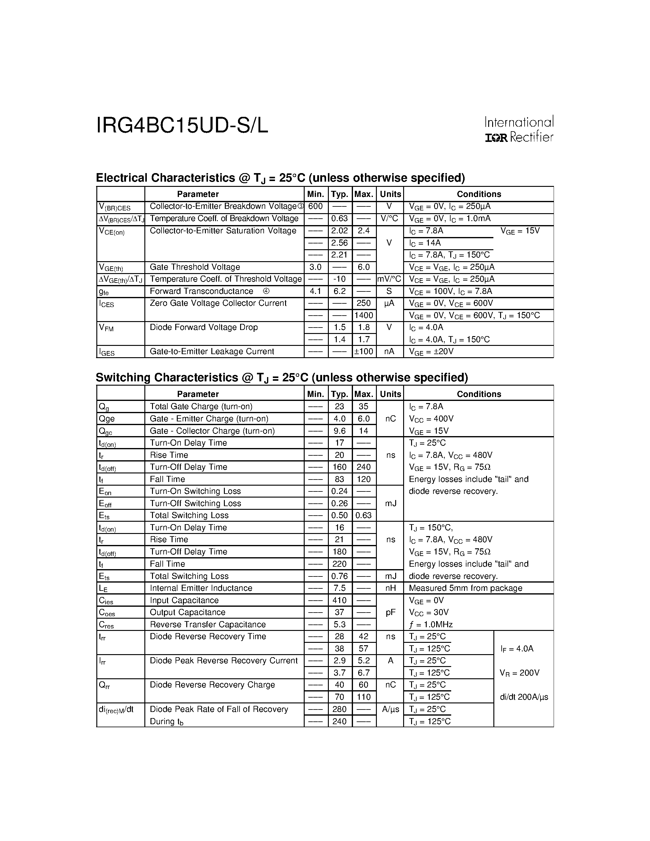 Даташит IRG4BC15UD-L - (IRG4BC15UD-L/-S) INSULATED GATE BIPOLAR TRANSISTOR страница 2