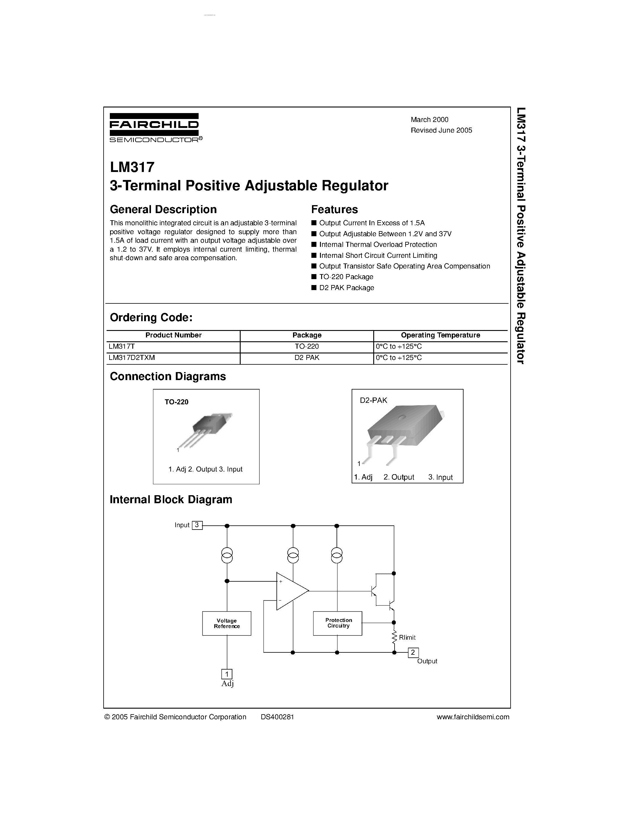 Datasheet LM317 - 3-Terminal Positive Adjustable Regulator page 1