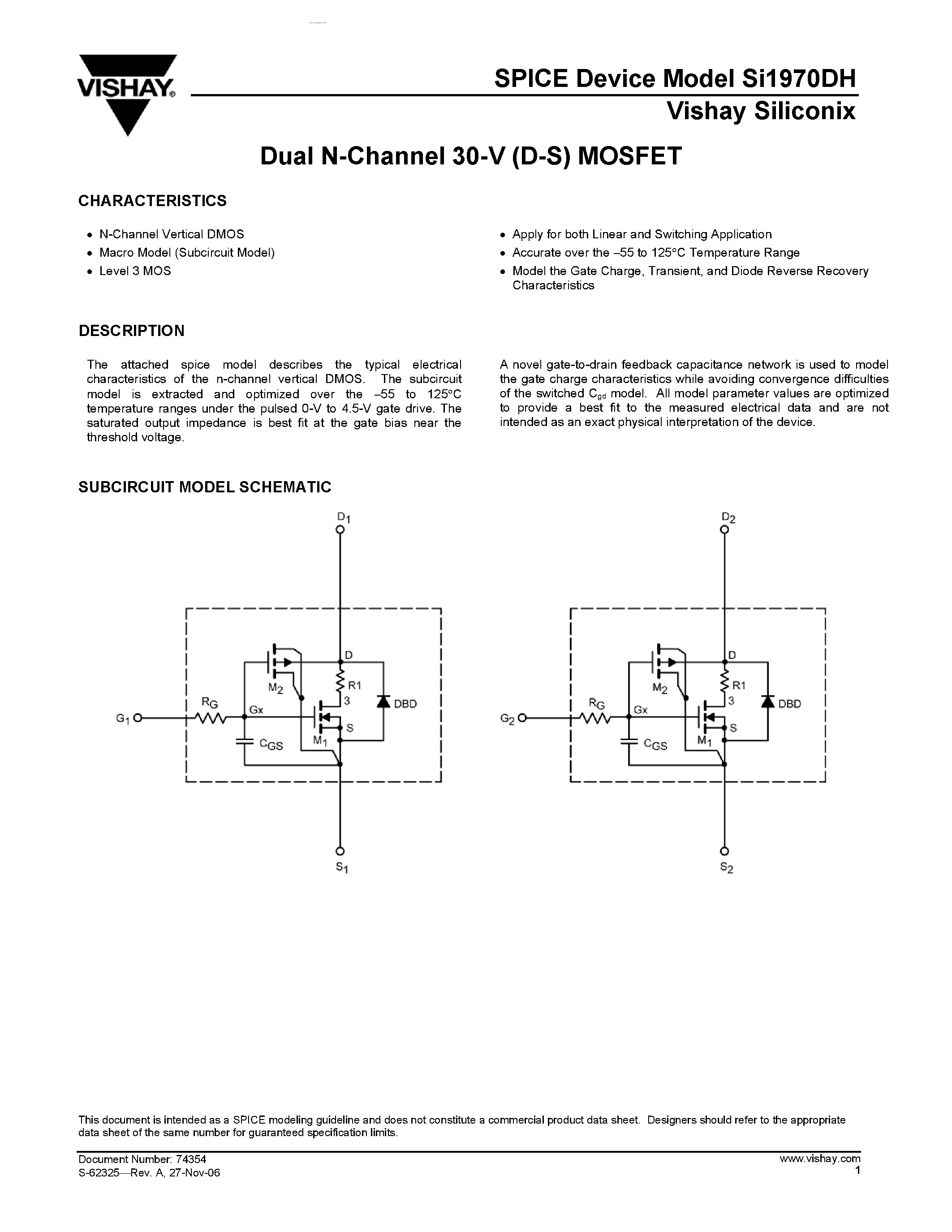 Datasheet SI1970DH - Dual N-Channel 30-V (D-S) MOSFET page 1