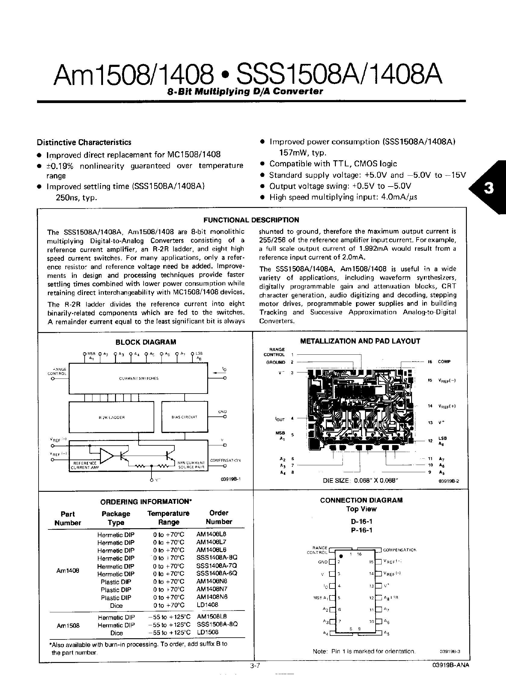 Datasheet AM1408 - (AM1408 / AM1508) 8-Bit Multiplying D/A Converter page 1