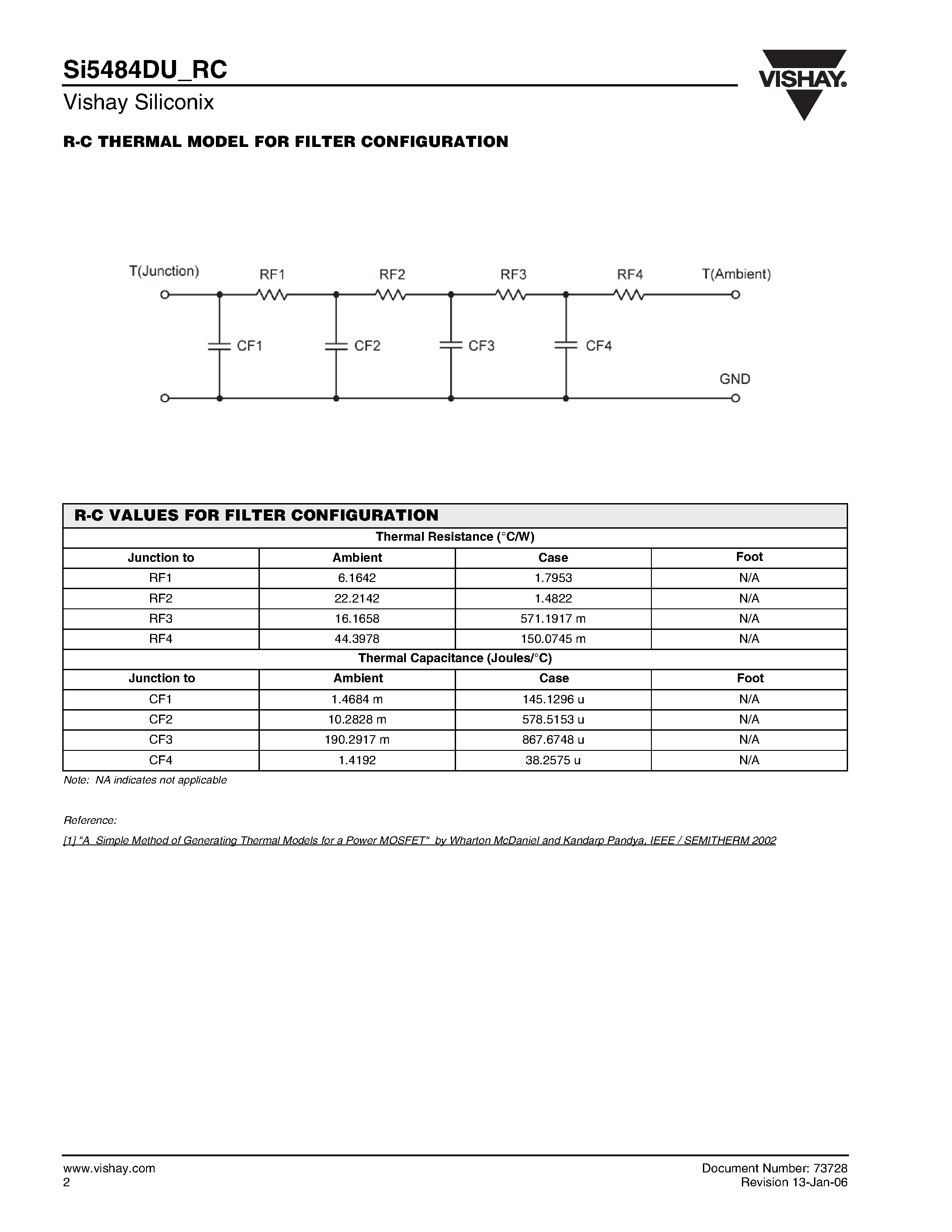 Даташит SI5484DU-RC - R-C Thermal Model Parameters страница 2