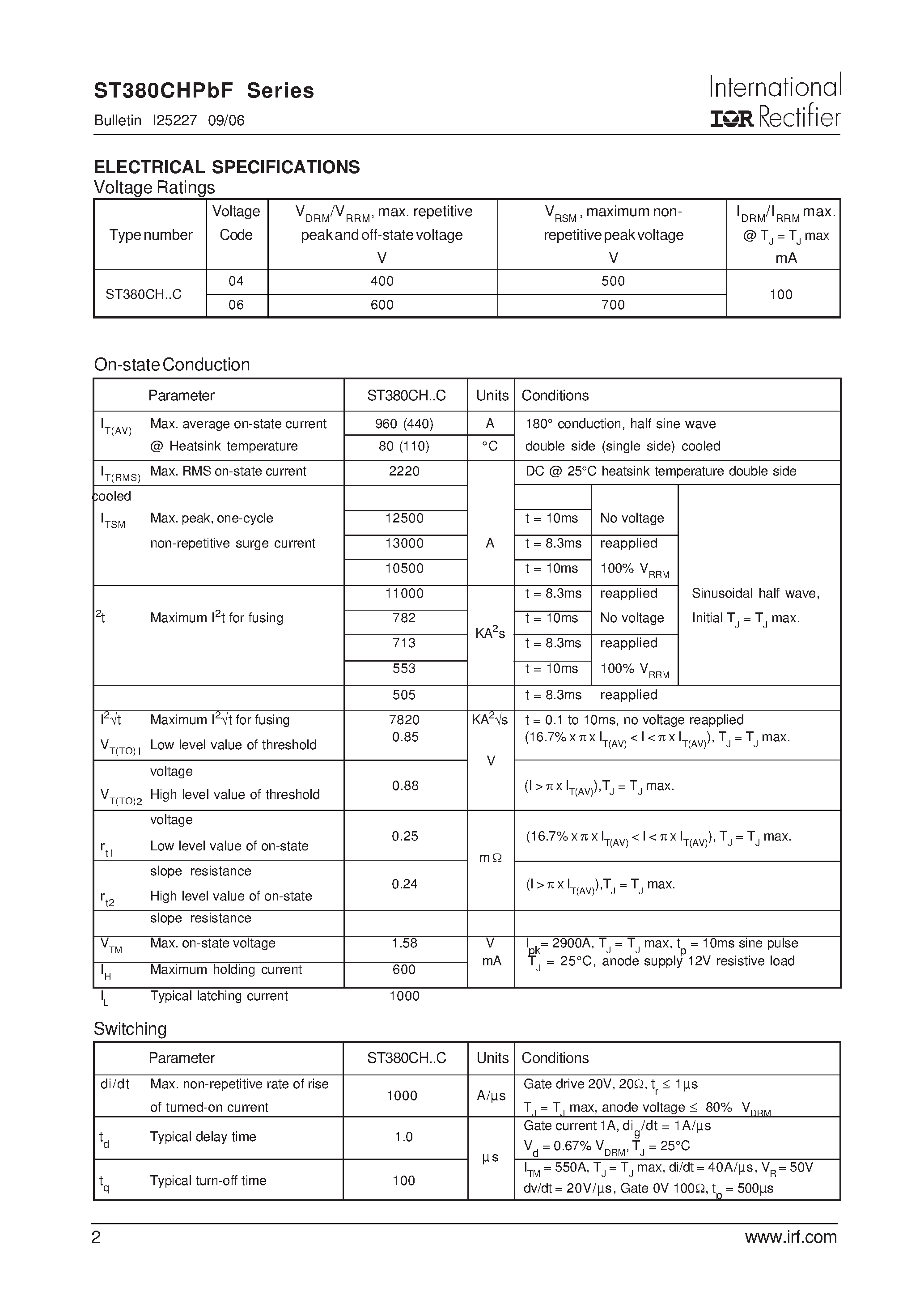 Datasheet ST380CHPBF - PHASE CONTROL THYRISTORS page 2