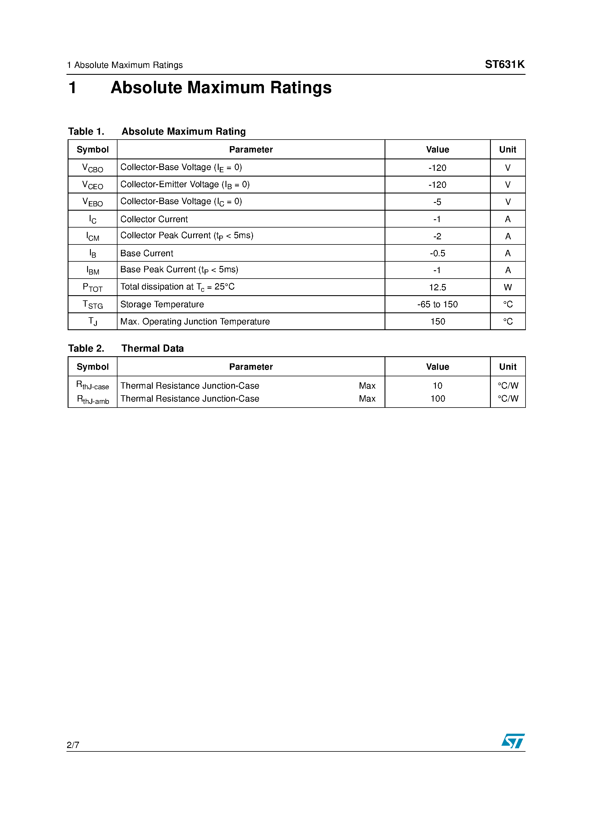 Datasheet ST631K - LOW VOLTAGE PNP POWER TRANSISTOR page 2