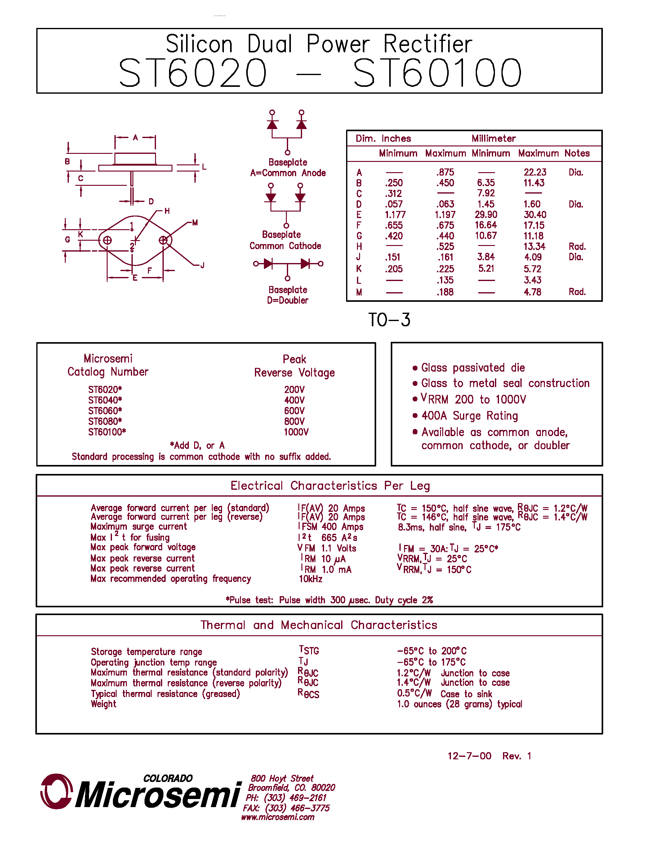 Datasheet ST60100 - (ST6020 - ST60100) Silicon Dual Power Rectifier page 1