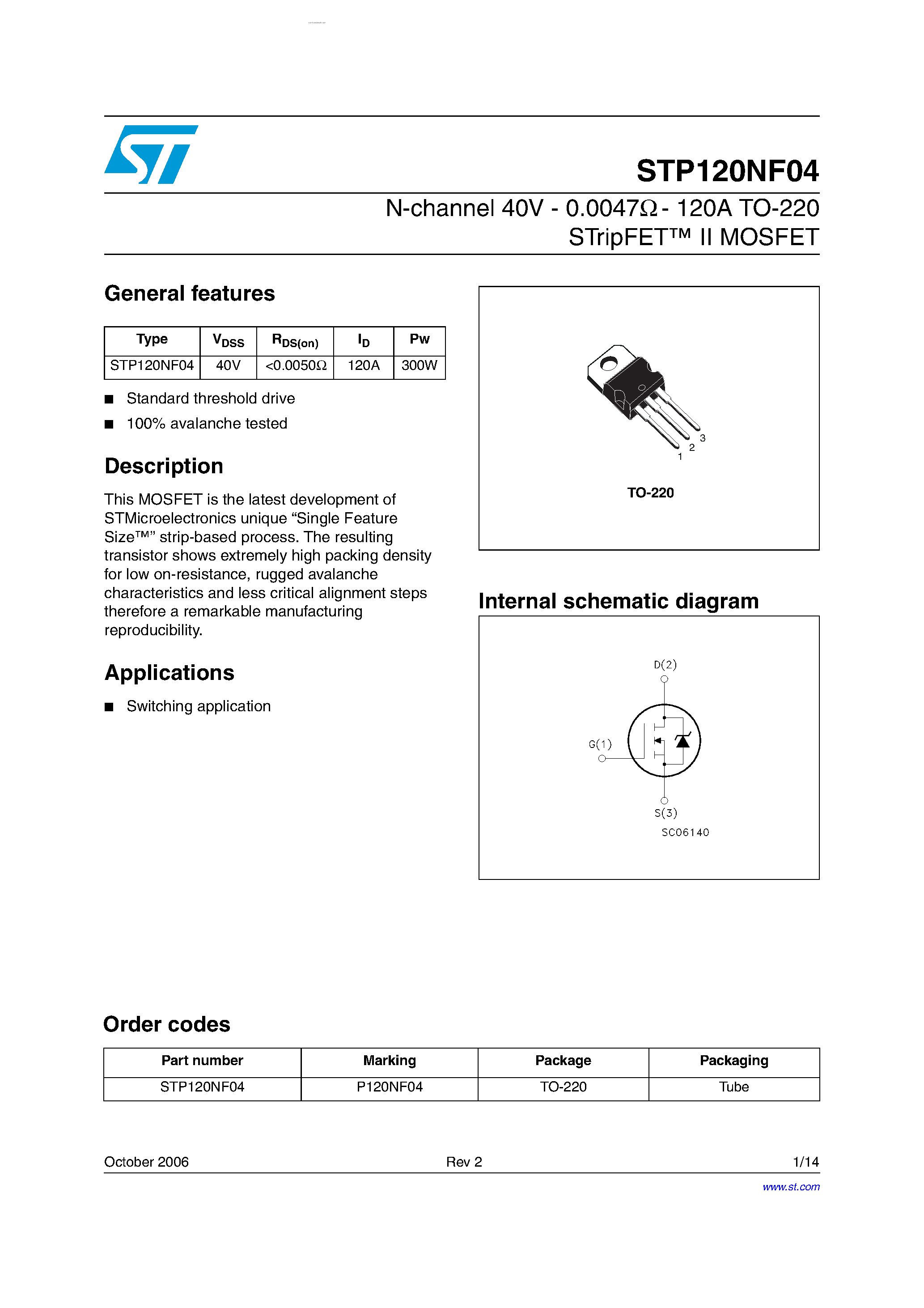 Datasheet STP120NF04 - N-CHANNEL POWER MOSFET page 1