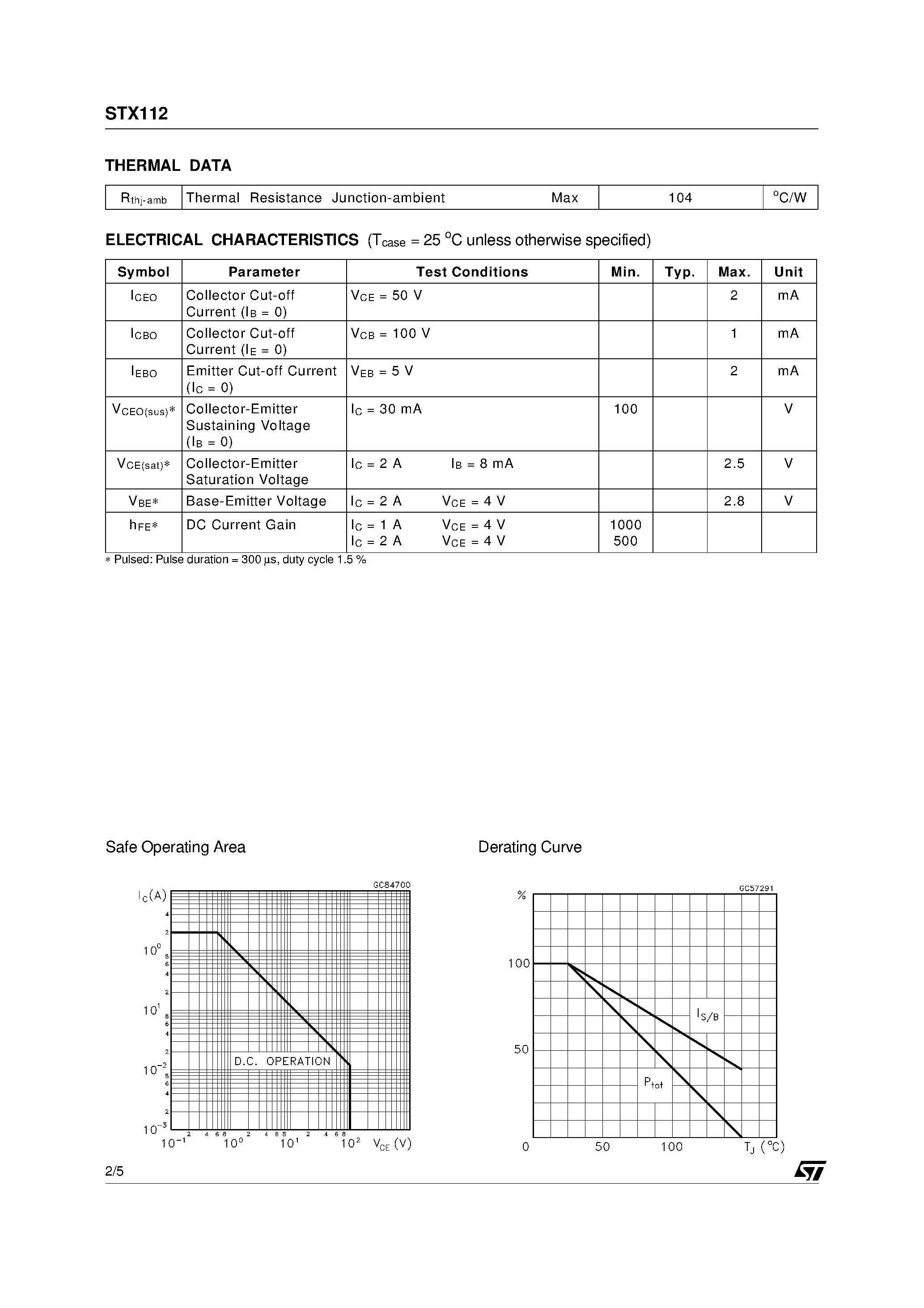 Datasheet STX112 - SILICON NPN POWER DARLINGTON TRANSISTOR page 2