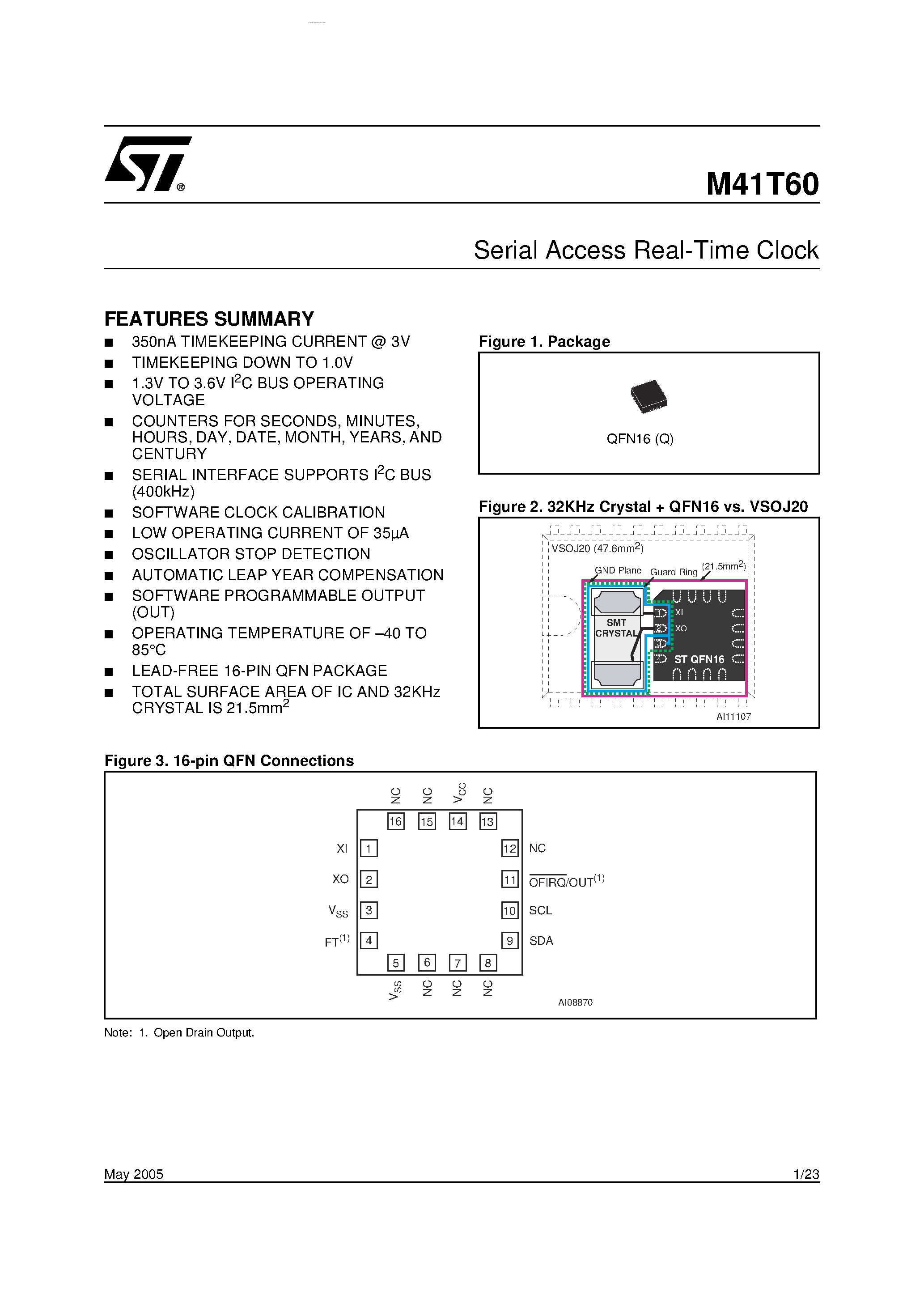 Datasheet M41T60 - Serial Access Real-Time Clock page 1