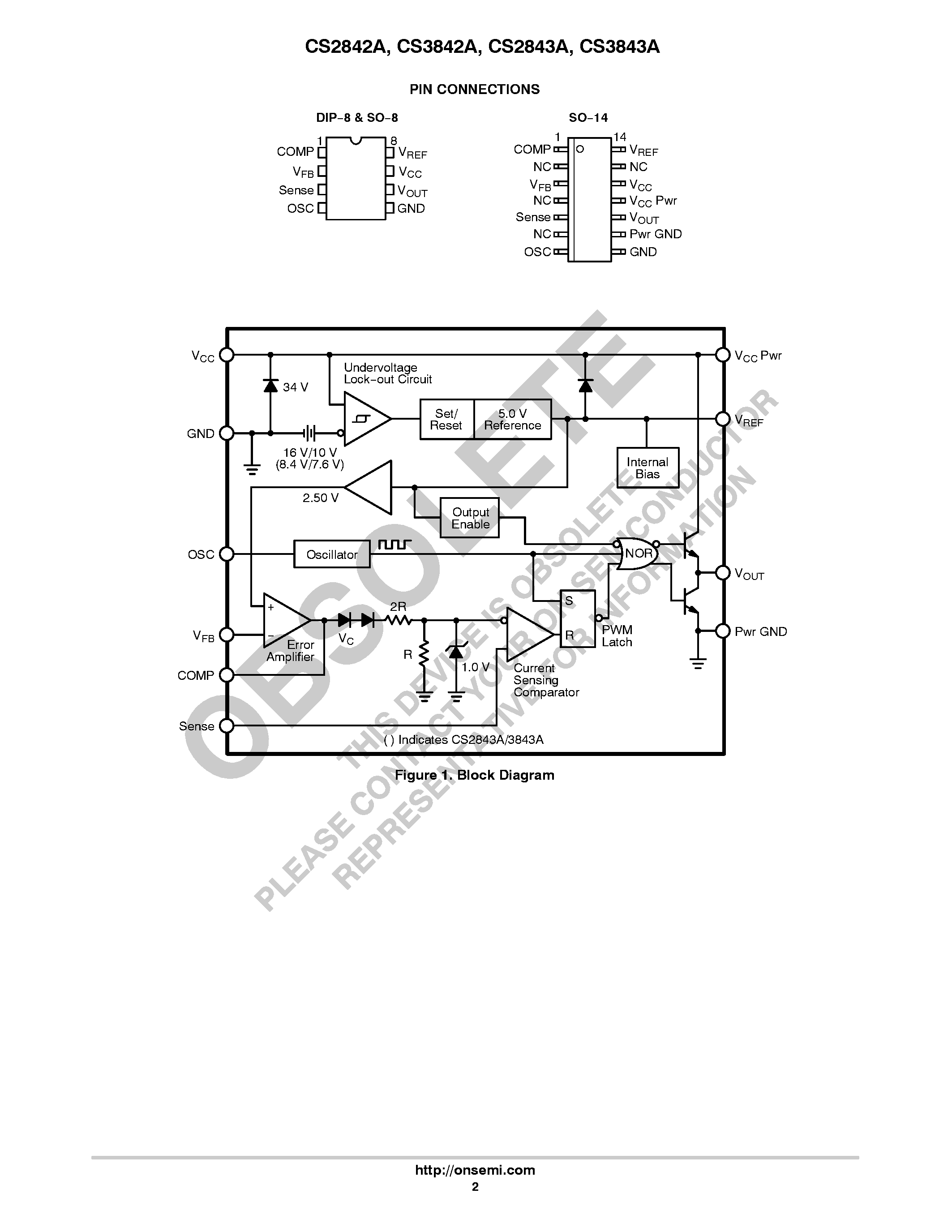 Даташит CS2842A - (CS2842A / CS2843A) Off-Line Current Mode PWM Control Circuit страница 2