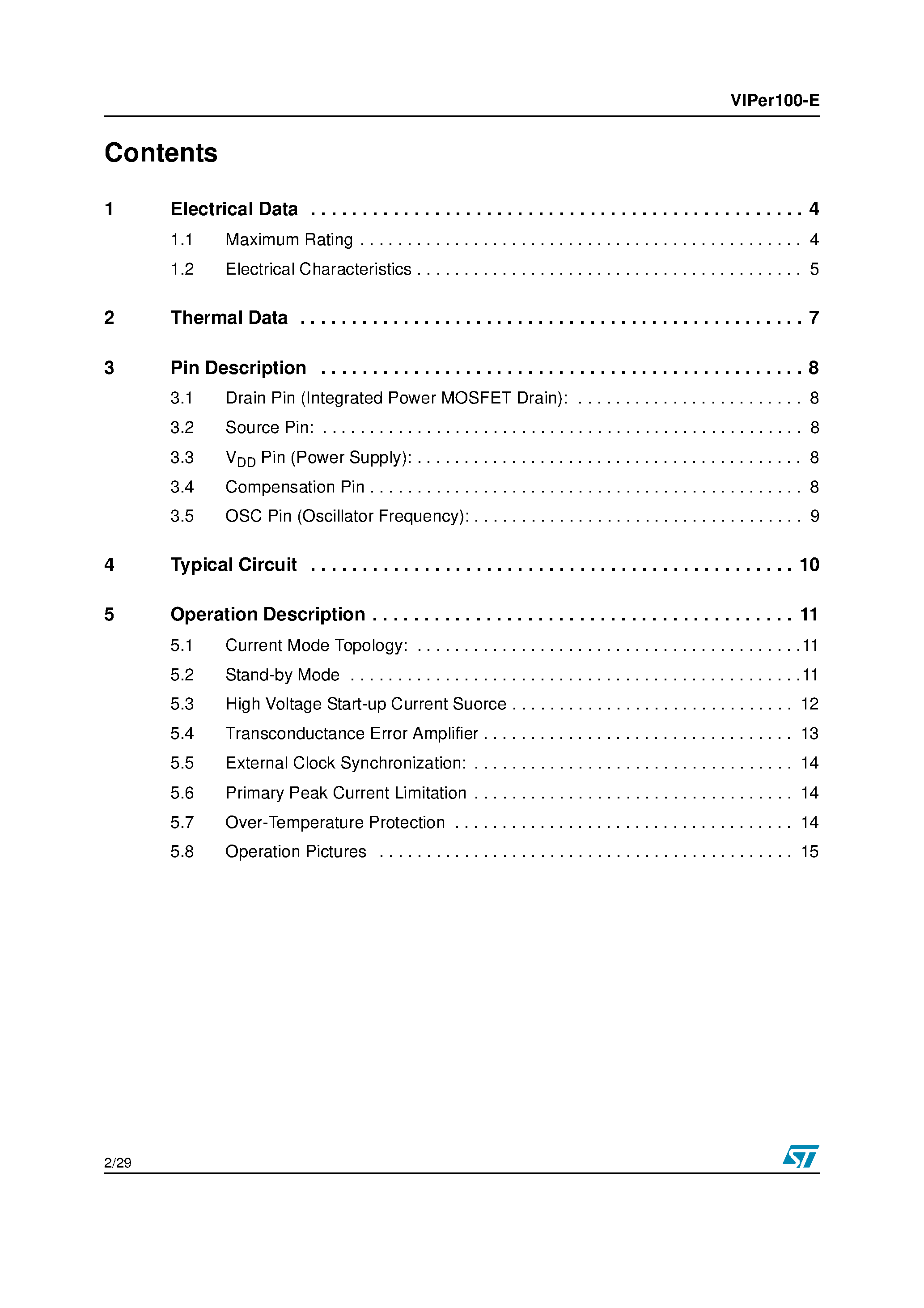 Datasheet VIPER100-E - SMPS PRIMARY I.C. page 2
