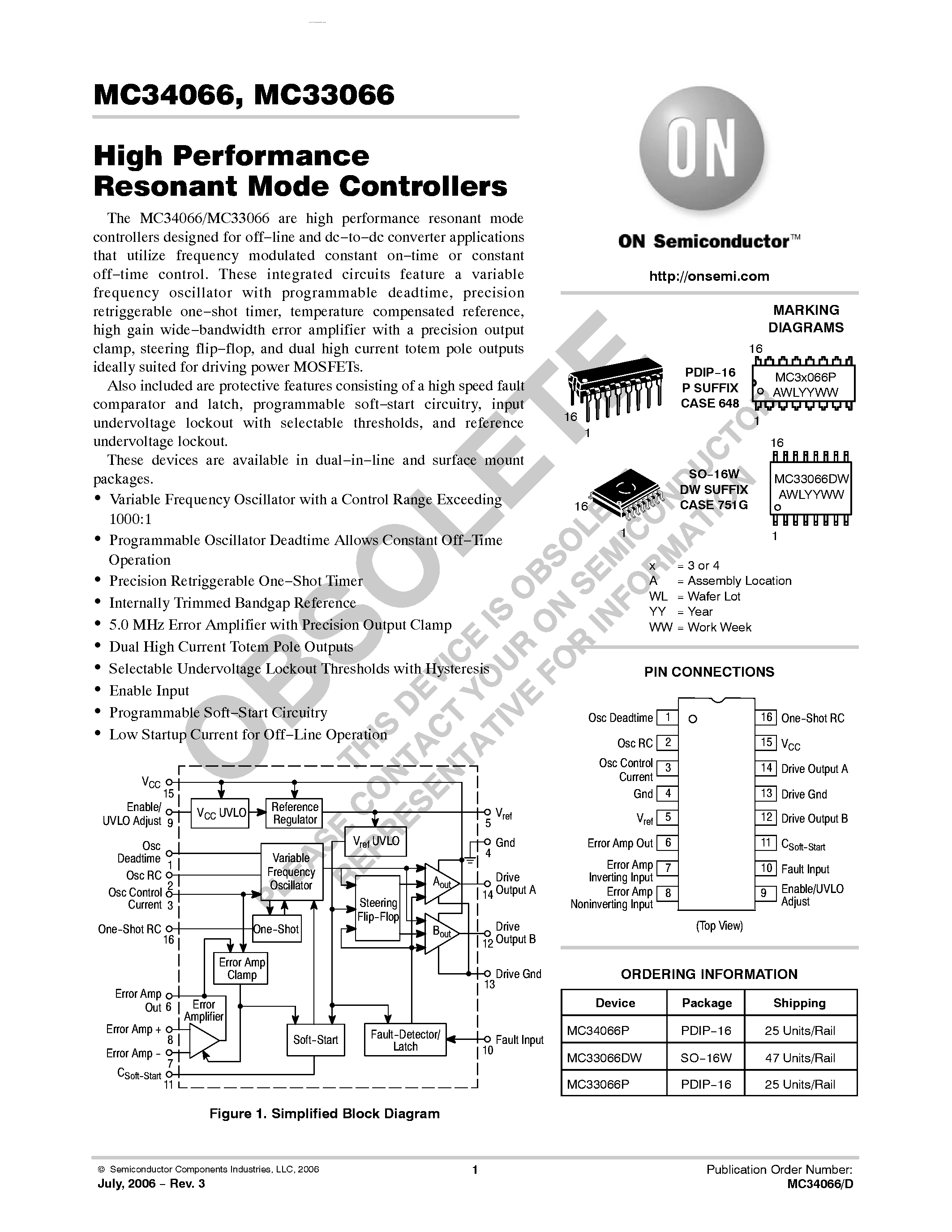 Даташит MC33066 - (MC33066 / MC34066) High Performance High Performance страница 1