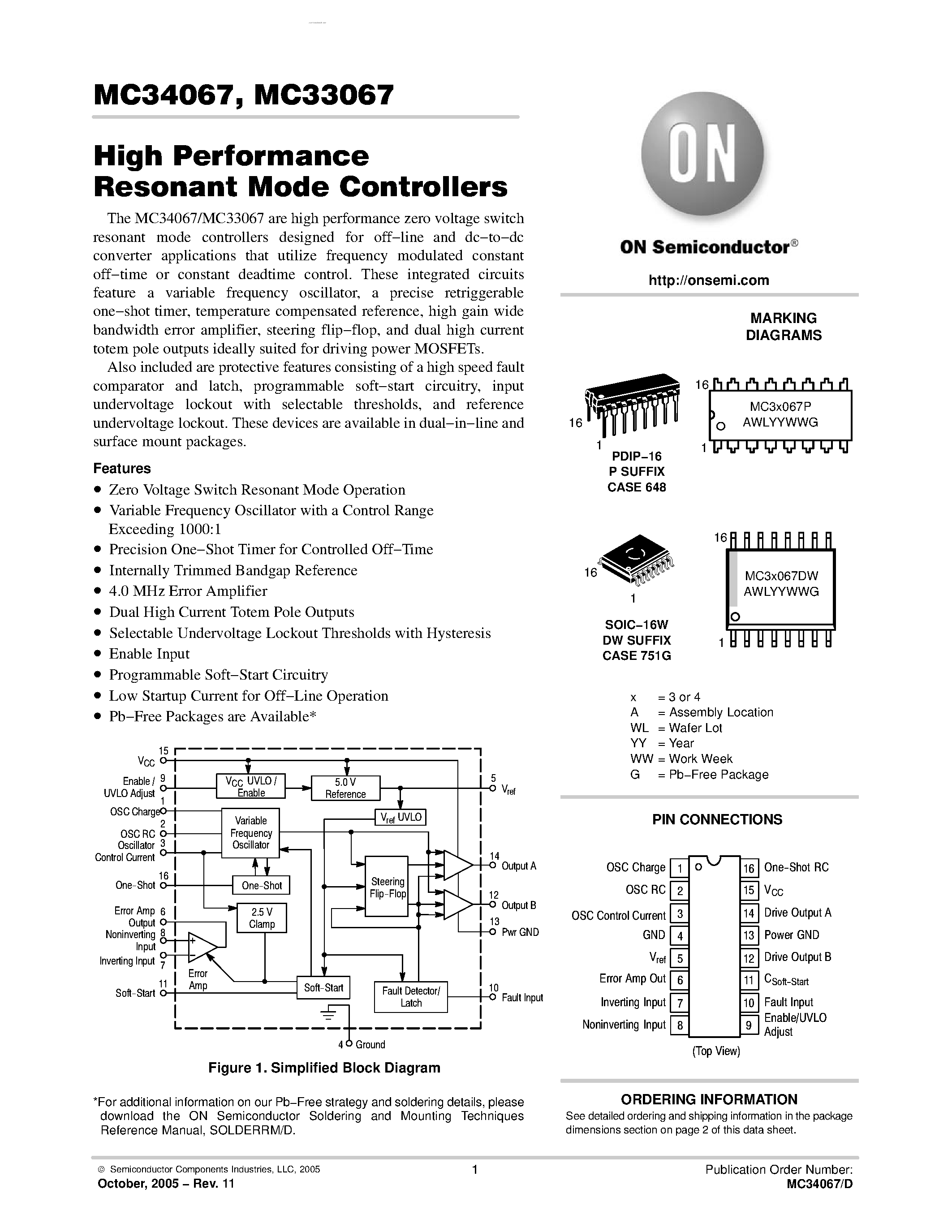 Datasheet MC33067 - (MC33067 / MC34067) High Performance Resonant Mode Controllers page 1