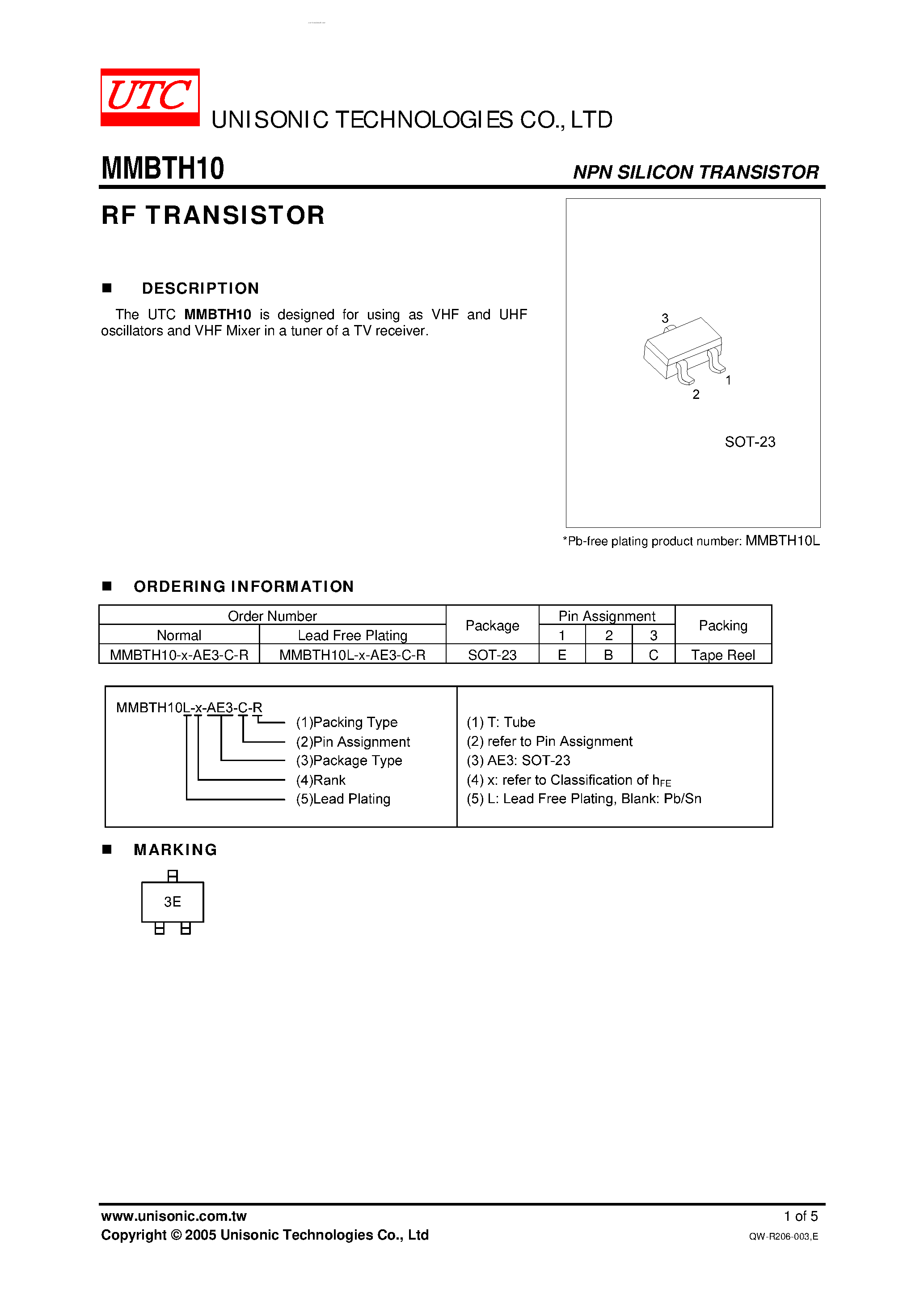 Datasheet MMBTH10 - RF TRANSISTOR page 1