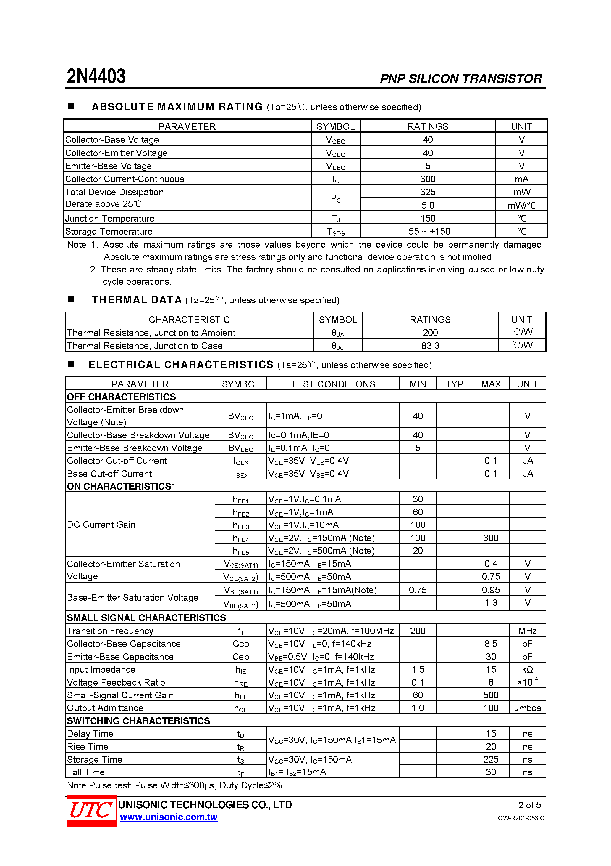 Datasheet 2N4403 - PNP GENERAL PURPOSE AMPLIFIER page 2