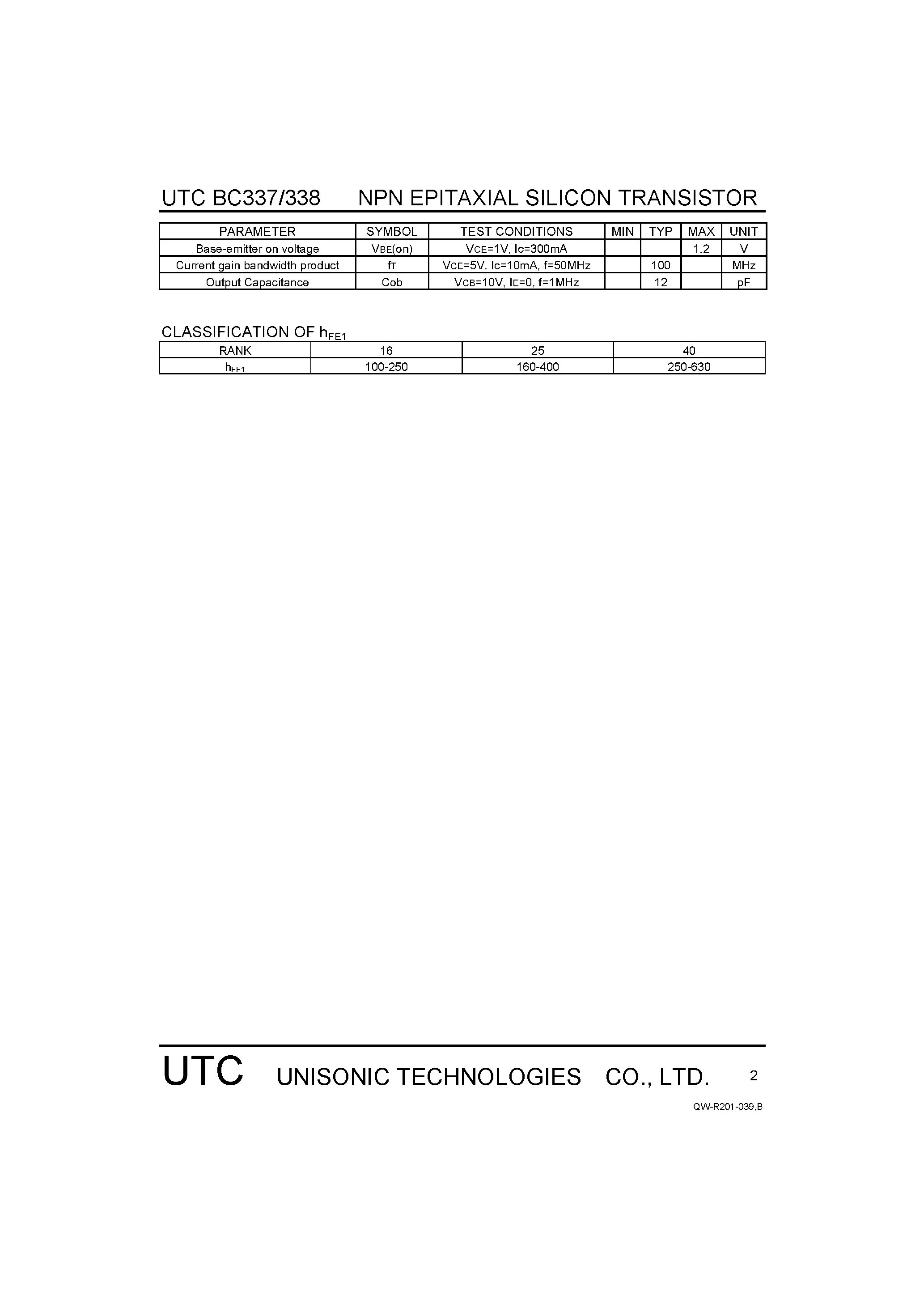 Datasheet BC337 - (BC337 / BC338) SWITCHING AND AMPLIFIER APPLICATIONS page 2