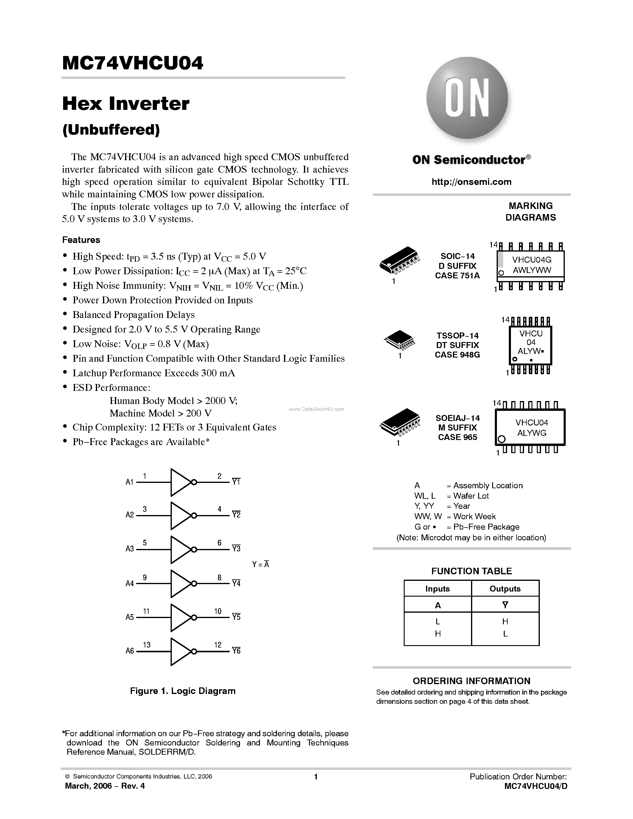 Даташит MC74VHCU04 - Hex Inverter страница 1