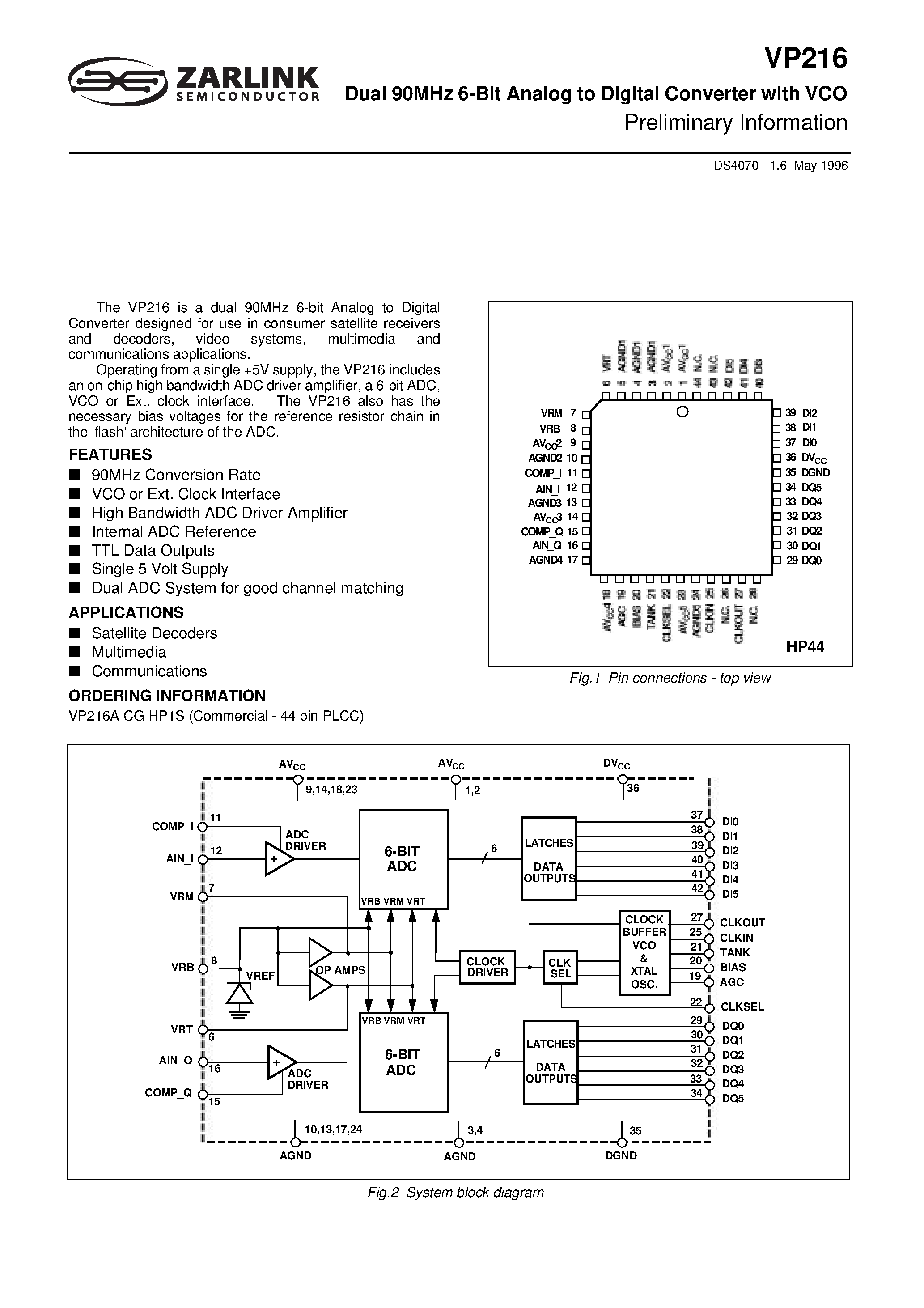 Даташит VP216 - Dual 90MHz 6-Bit Analog to Digital Converter страница 2