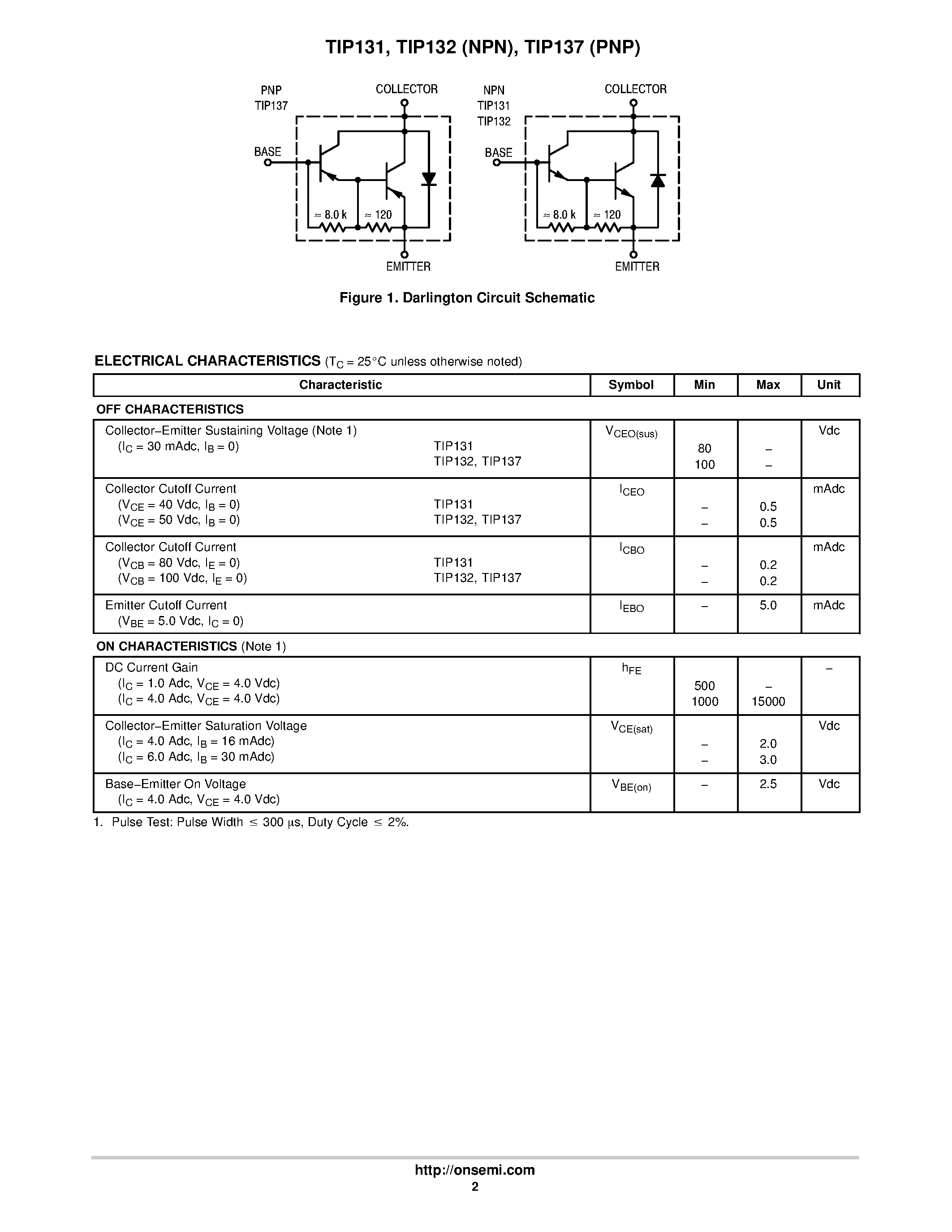 Datasheet TIP131 - (TIP131 - TIP137) Darlington Complementary Silicon Power Transistors page 2