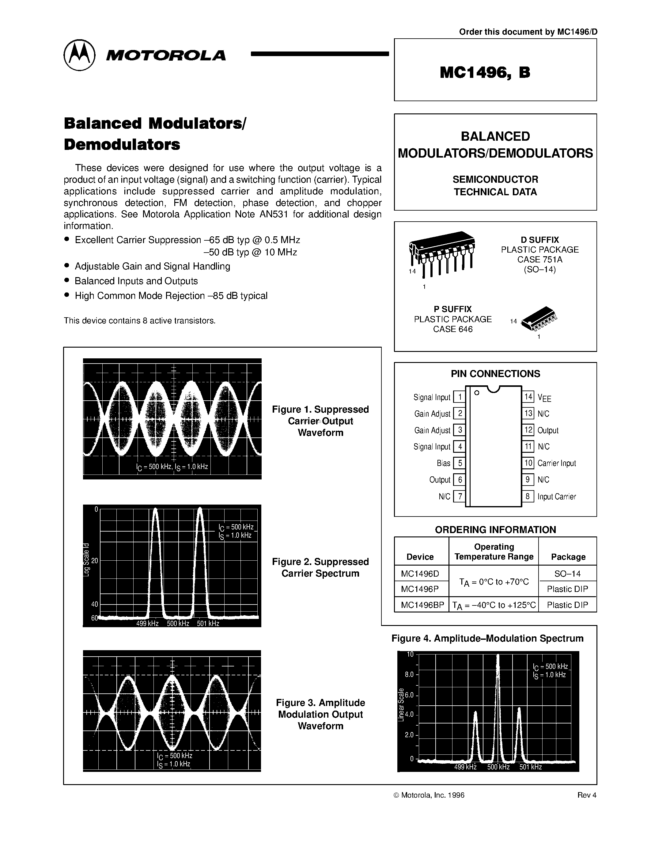 Datasheet MC1496B - BALANCED MODULATORS/DEMODULATORS page 1