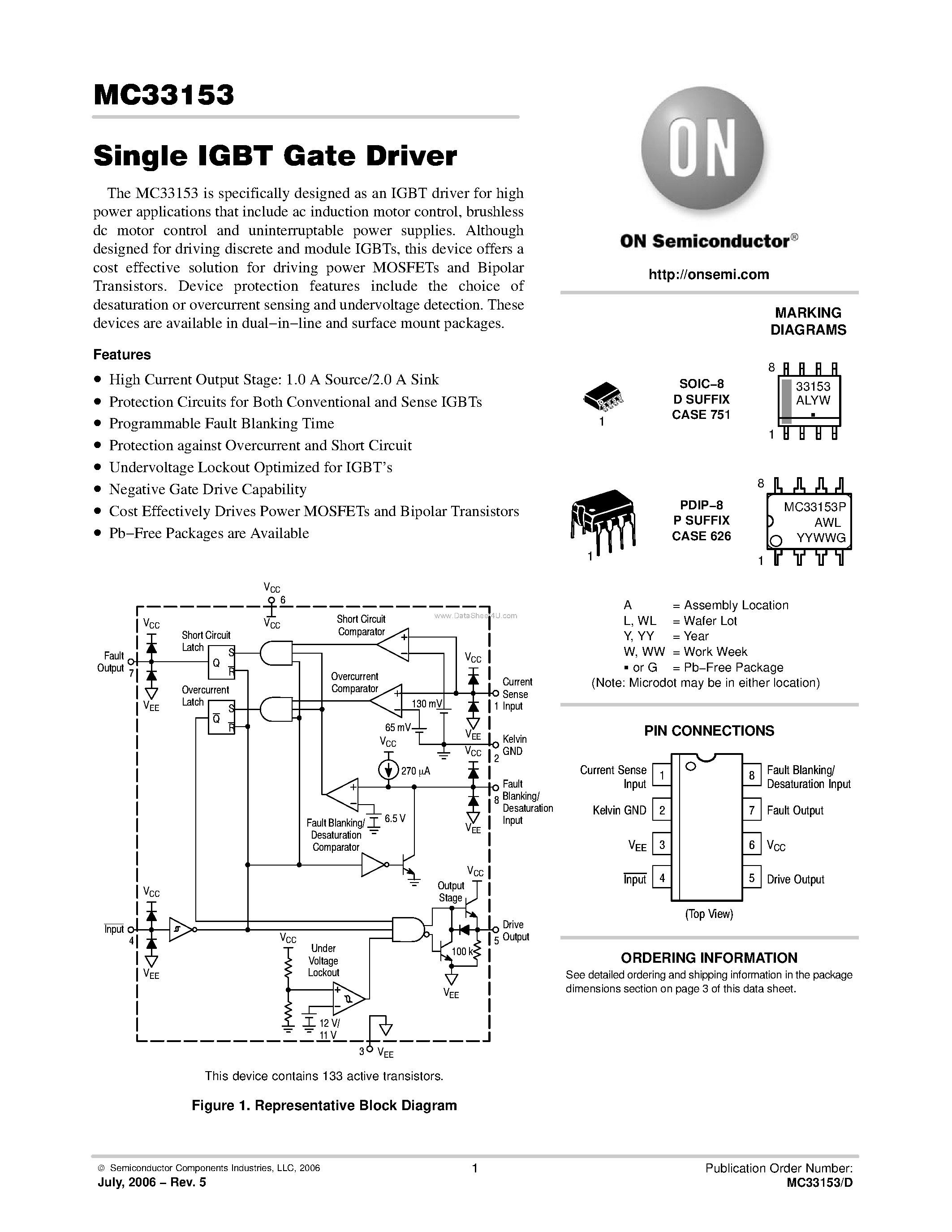 Даташит MC33153 - Single IGBT Gate Driver страница 1