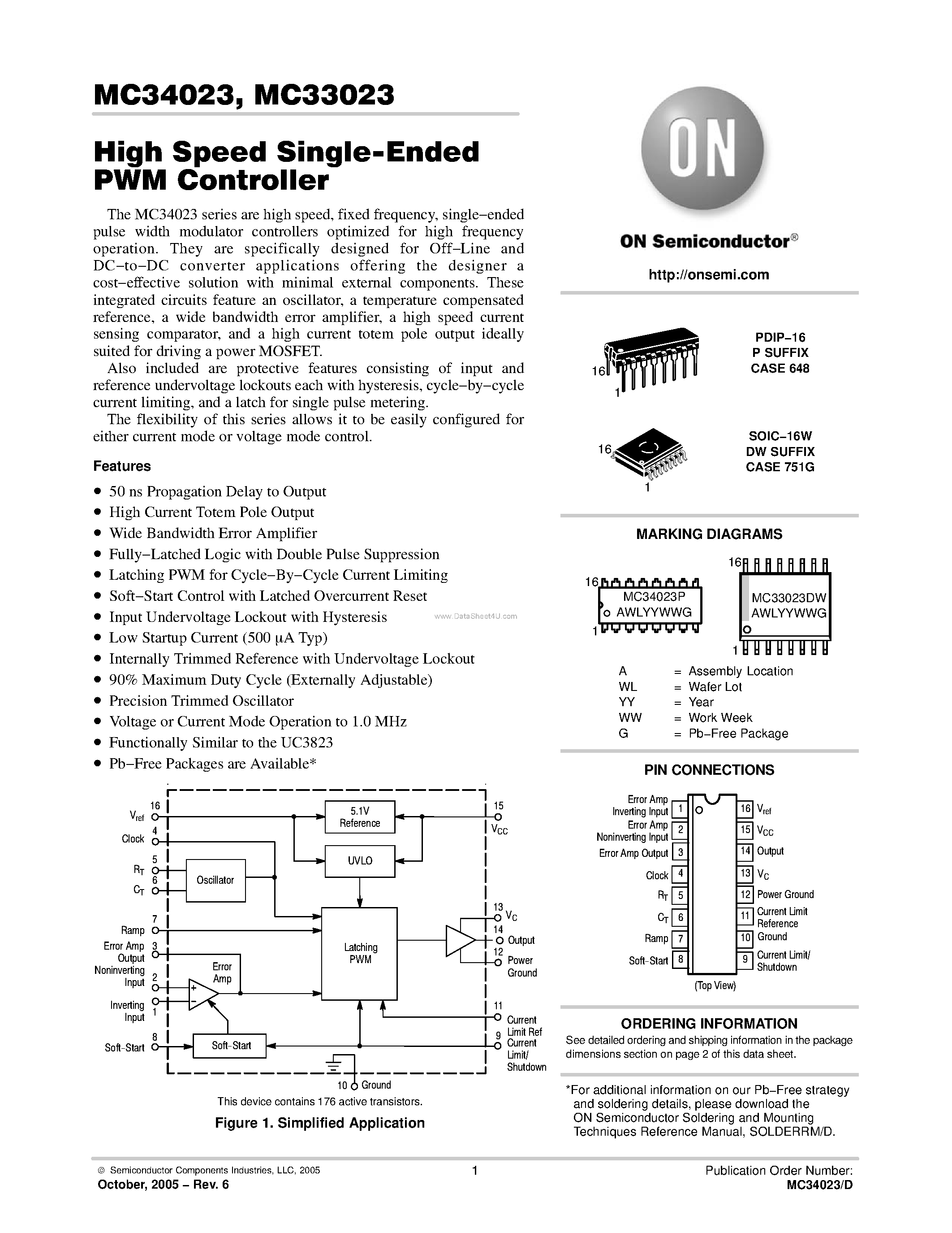 Даташит MC33023 - (MC33023 / MC34023) High Speed Single-Ended PWM Controller страница 1