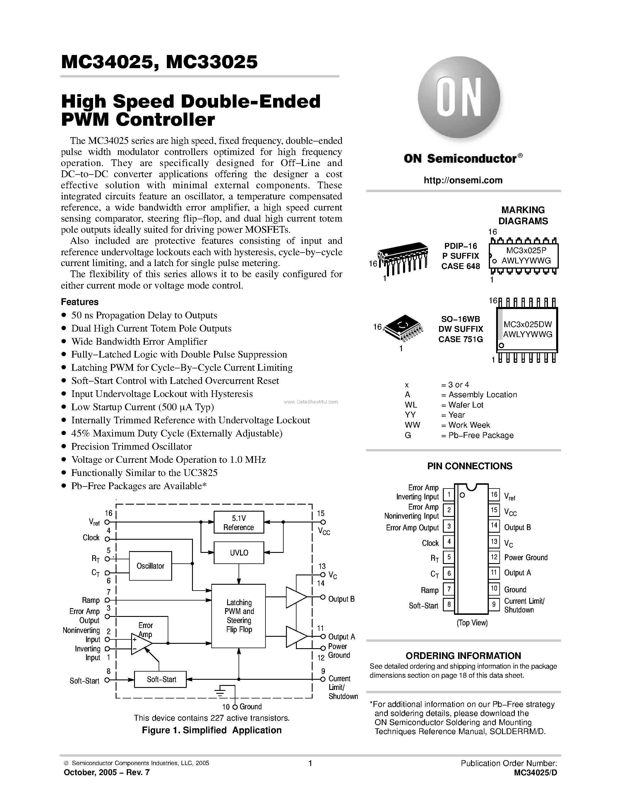 Datasheet MC33025 - (MC33025 / MC34025) High Speed Single-Ended PWM Controller page 1